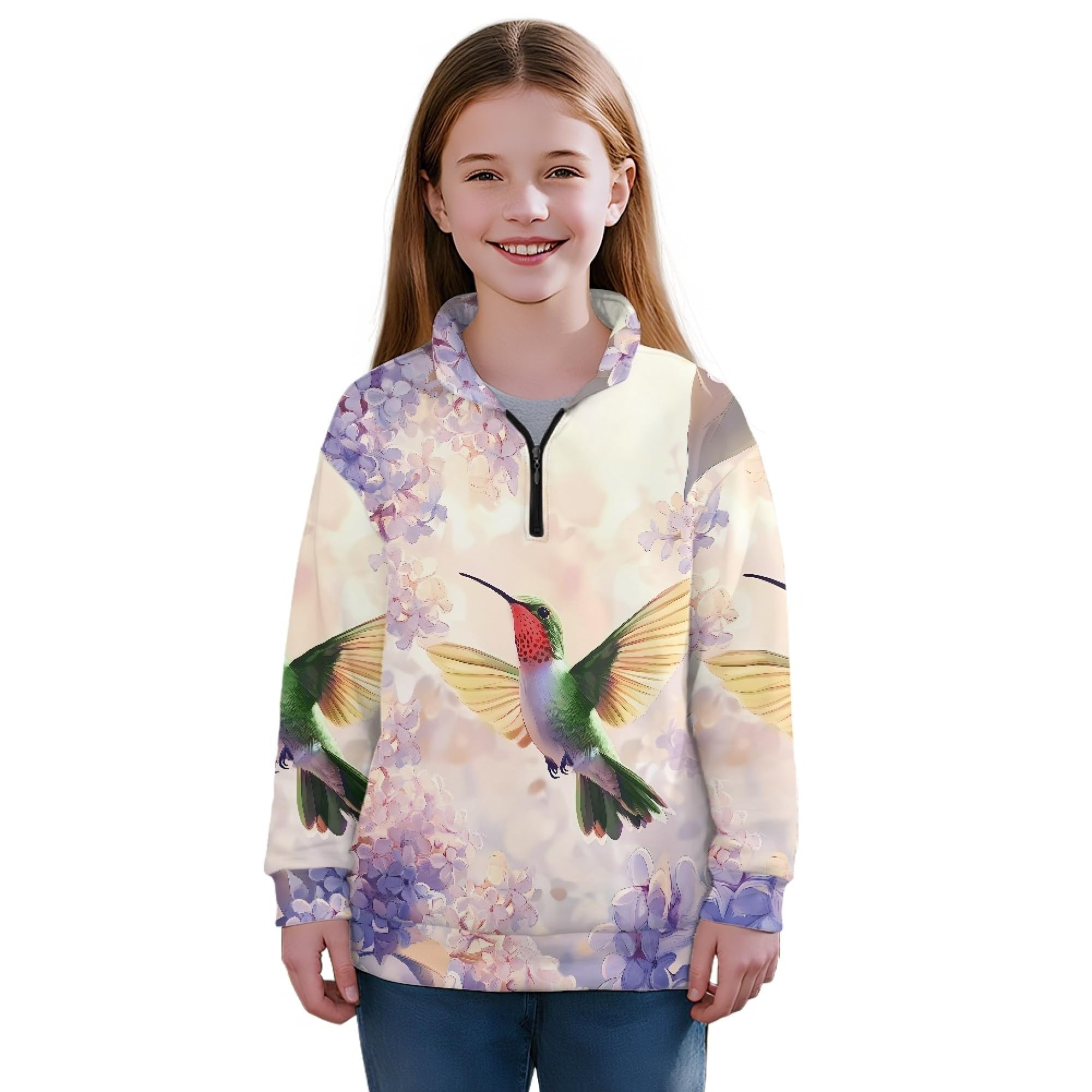 AmzPrint Half Zip Pullover Jackets Girls Long Sleeve Warm Pullover Back To School Running Oversized Hoodie For Big Girls