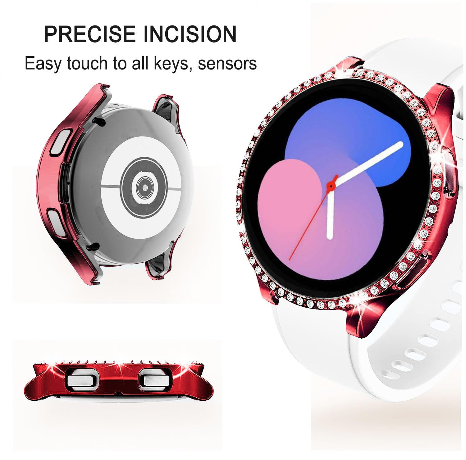 DEALELE [2-PACK] Case Compatible with Samsung Galaxy Watch 5/4 44mm, Bling Single-Row Diamond PC Protective Case Replacement Watch Cover Bumper (44mm, Gold+Transparent) — view 116