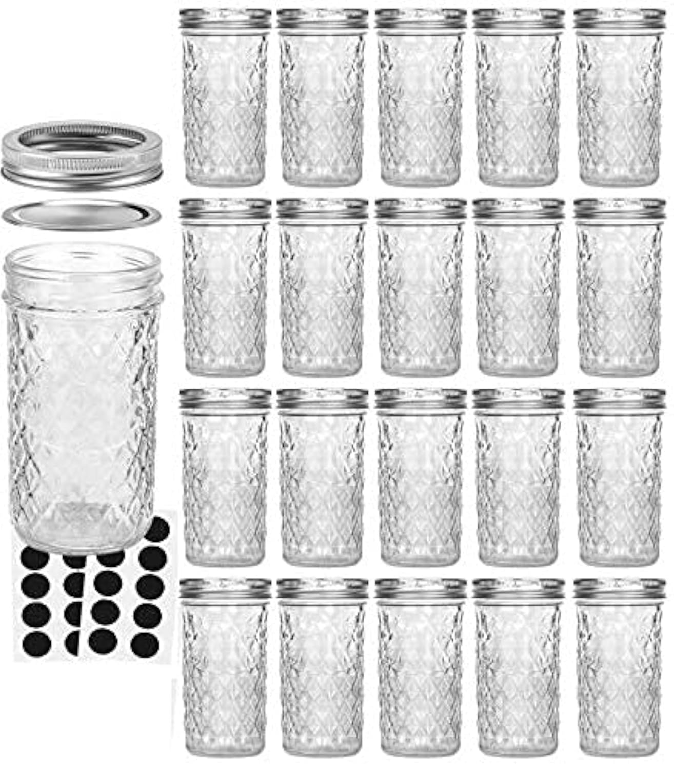 Mason Jars 12 OZ, Canning Jars Jelly Jars With Regular Lids, Ideal for Jam, Honey, Wedding Favors, Shower Favors, 20 PACK