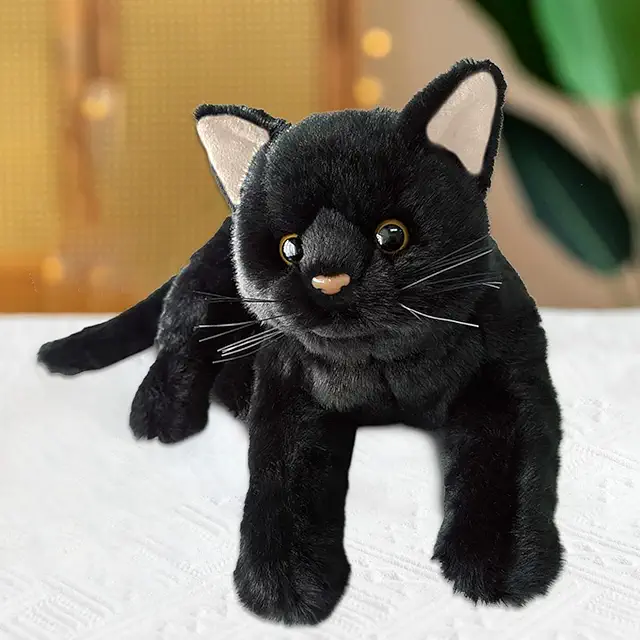 Jouet en Peluche Chat Noir Réaliste 12 Pouces - Cadeau Doux pour Enfants