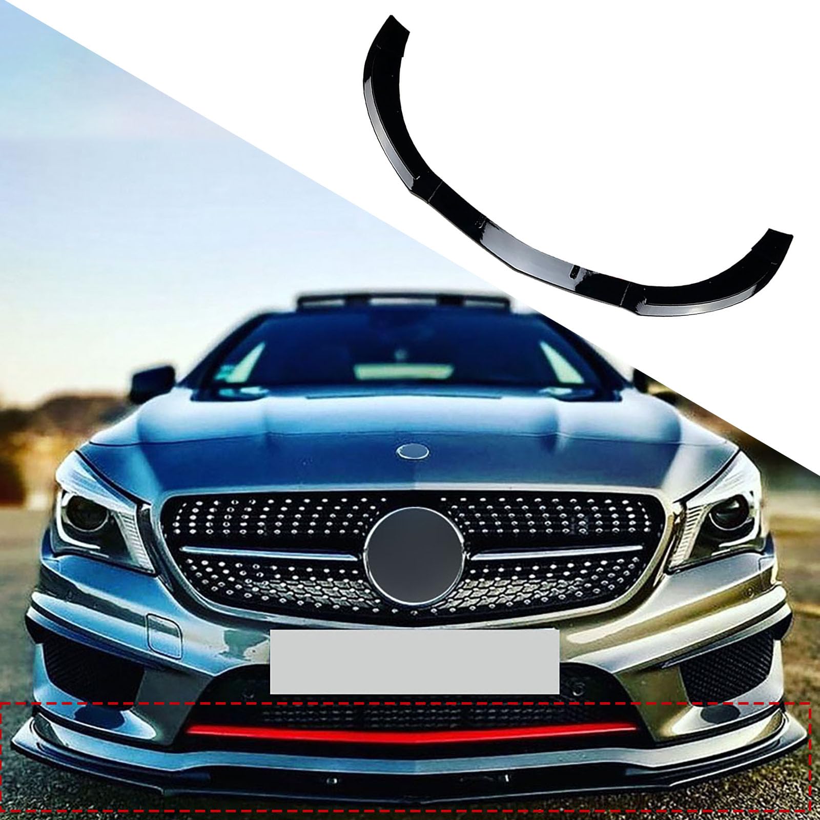 Kompatybilny z Mercedes-Benz CLA-Class C117 CLA200 260 CLA45 AMG 2013-2015, przedni spojler, Car Lower Body Kit Splitter Car Styling akcesoria zewnętrzne, błyszczący czarny