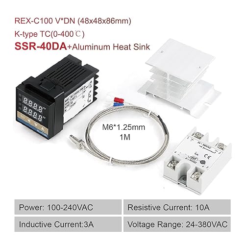 Vista 13 de Rex-C100 Short Shell Pid Temperature Controller + K Type Thermocouple + 40a SSR Relay + Heat Sink Dn Brm-lk25da