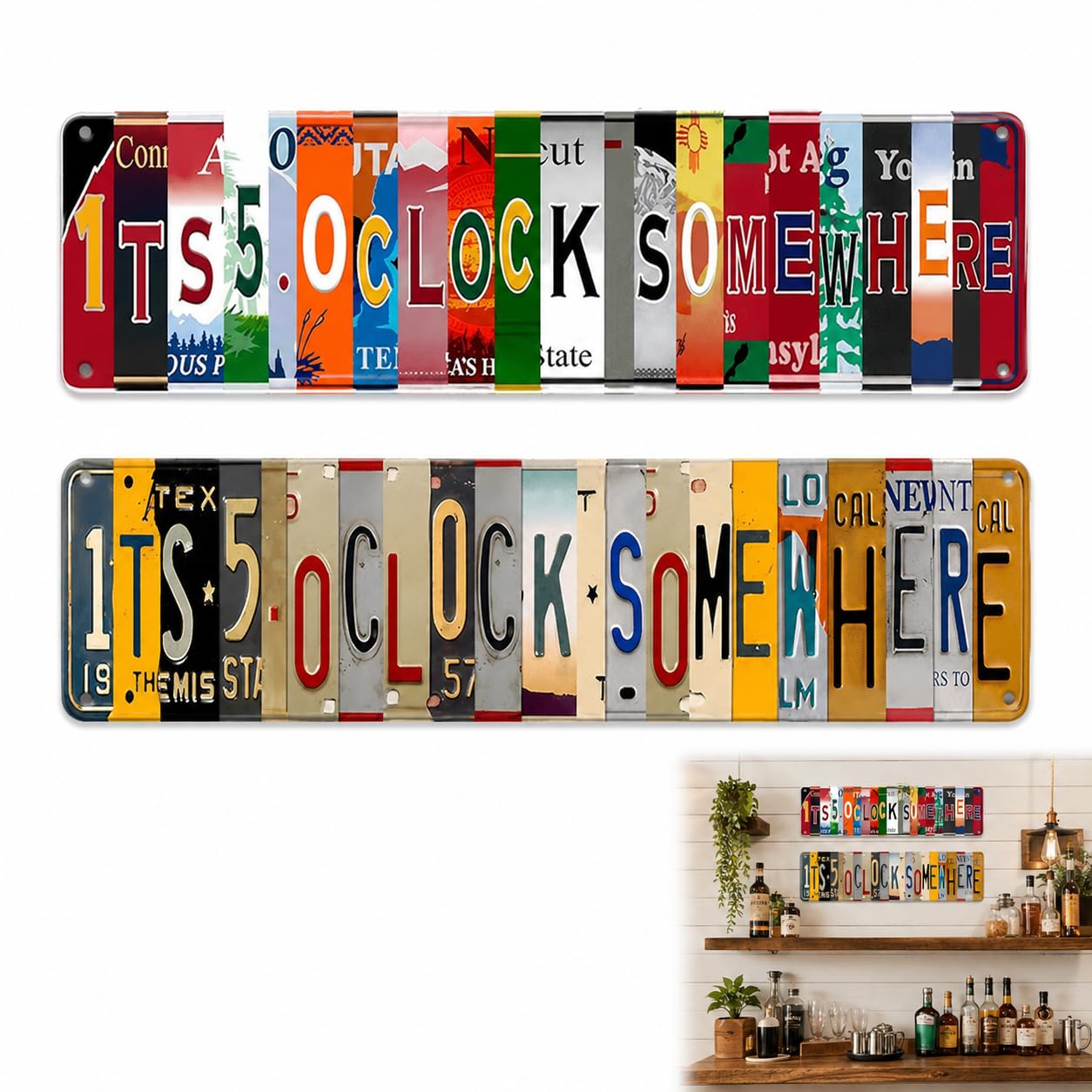 ZALHIN 2 x Vintage Metal Signs – ITS 5 OCLOCK SOMEWHERE Decorative Metal Sign, Wall Decoration, Vintage Poster Decoration for Kitchen, Cafe Bar Garden (10 x 40 cm)