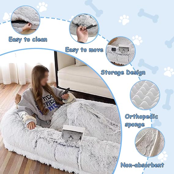 Adult Dog Kennel Large Adult Dog Kennel Bed Large Dog Bed Synthetic Fur Jumbo Floor Bed with Machine Washable Cover, Bean Bag Bed for Adults and Pets(165X100X25cm(64.9X39.3X9.8in))