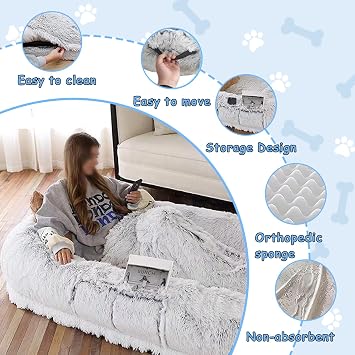 Adult Dog Kennel Large Adult Dog Kennel Bed Large Dog Bed Synthetic Fur Jumbo Floor Bed with Machine Washable Cover, Bean Bag Bed for Adults and Pets(165X100X25cm(64.9X39.3X9.8in))