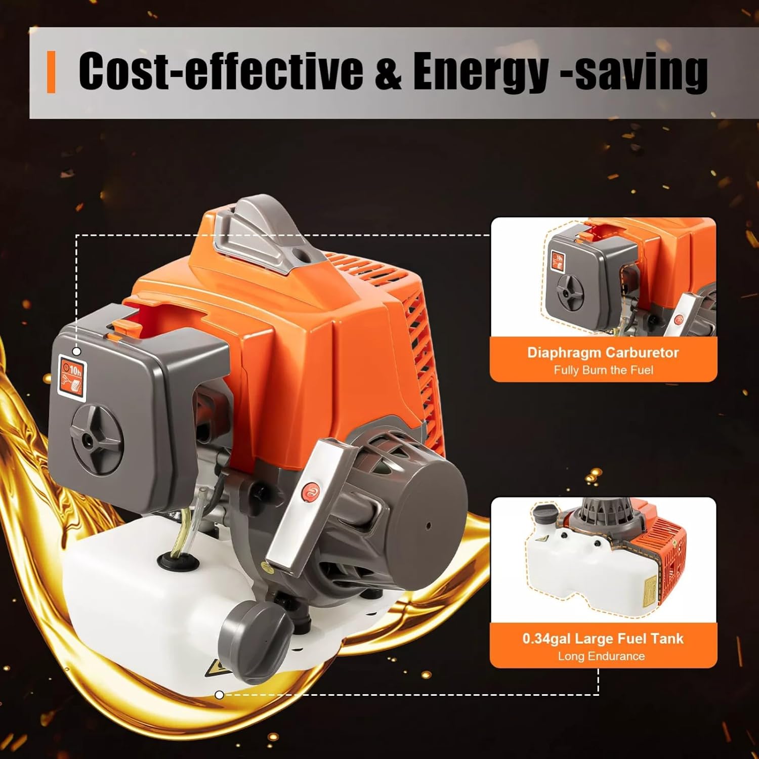 Post Hole Digger, 63CC 3HP 2-Stroke Gas Powered Earth Auger Borer Wheelbarrow Ground Drill with Earth Auger Drill and 11" Single Blade Bit for Fence Ground Drill Garden Tree Planting, Orange