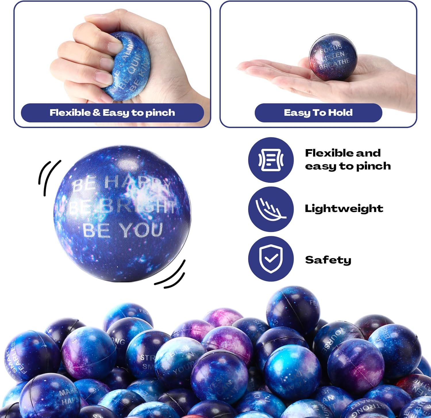100 Pcs Galaxy Mini Stress Balls Bulk 2 Inches Foam Relief Stress Balls Squeeze Anxiety Fidget Sensory Toys for Outer Space Earth Party Favors Class Reward Carnival Gift