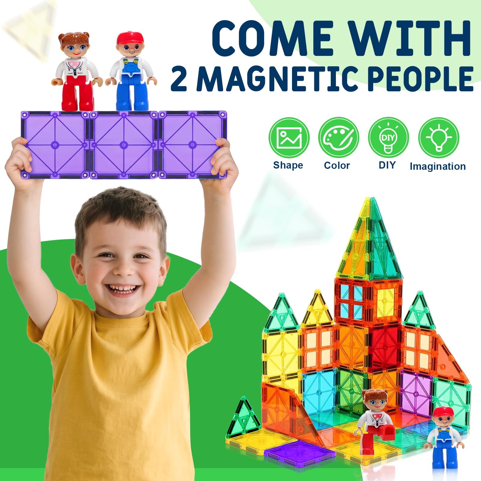 Jvshazup 120PCS Magnetic Tiles Kids Toys with 2 Magnetic Figure & 2 Car - Image 3