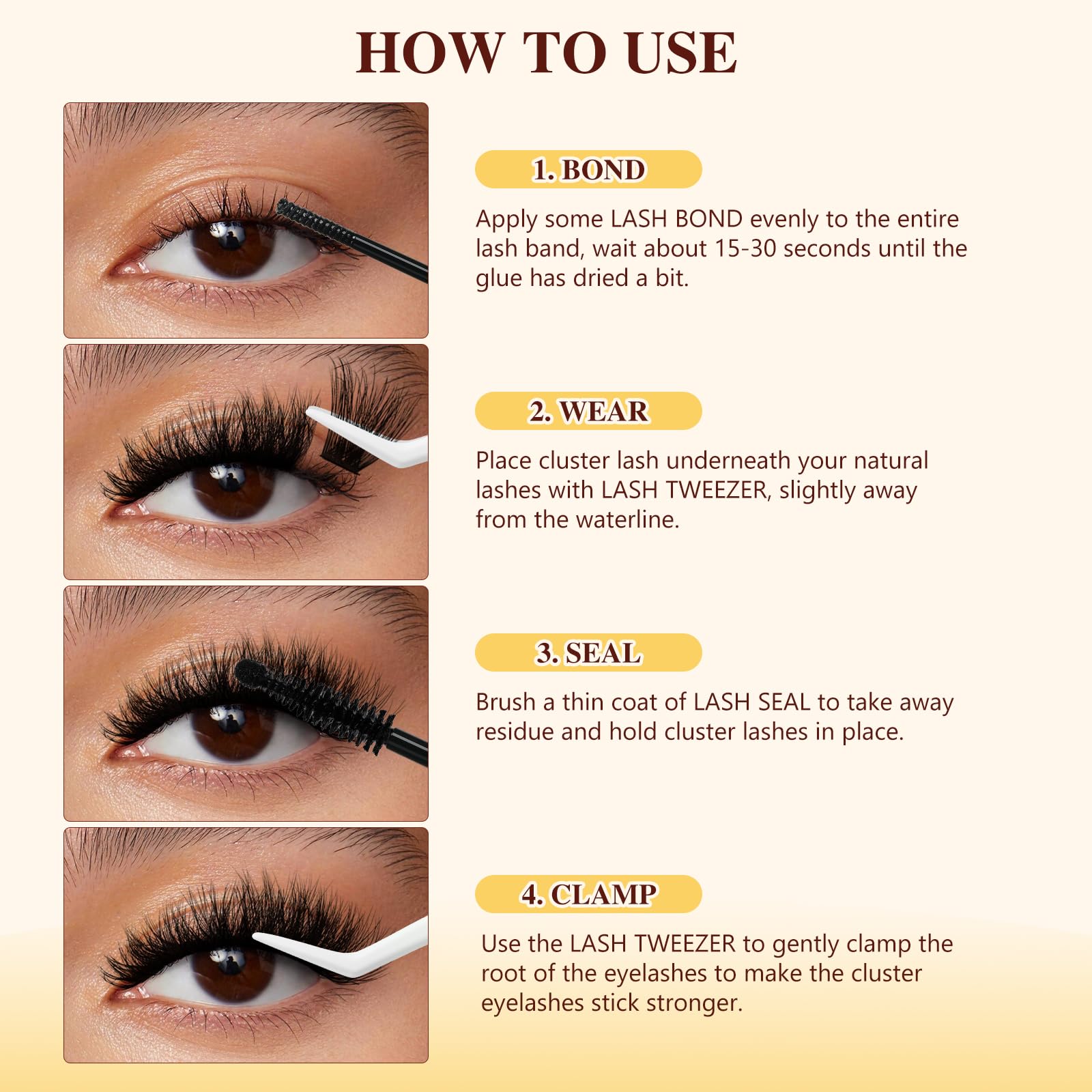 QUEWEL Fairy-Lash-Clusters Kit Cute Style, 144pcs Manga-Lash-Clusters Kit Mix10-18mm Wispy Natural Invisible Band Eyelash Clusters Kit for DIY Cluster Eyelash Extensions(Fairy 4 Set)