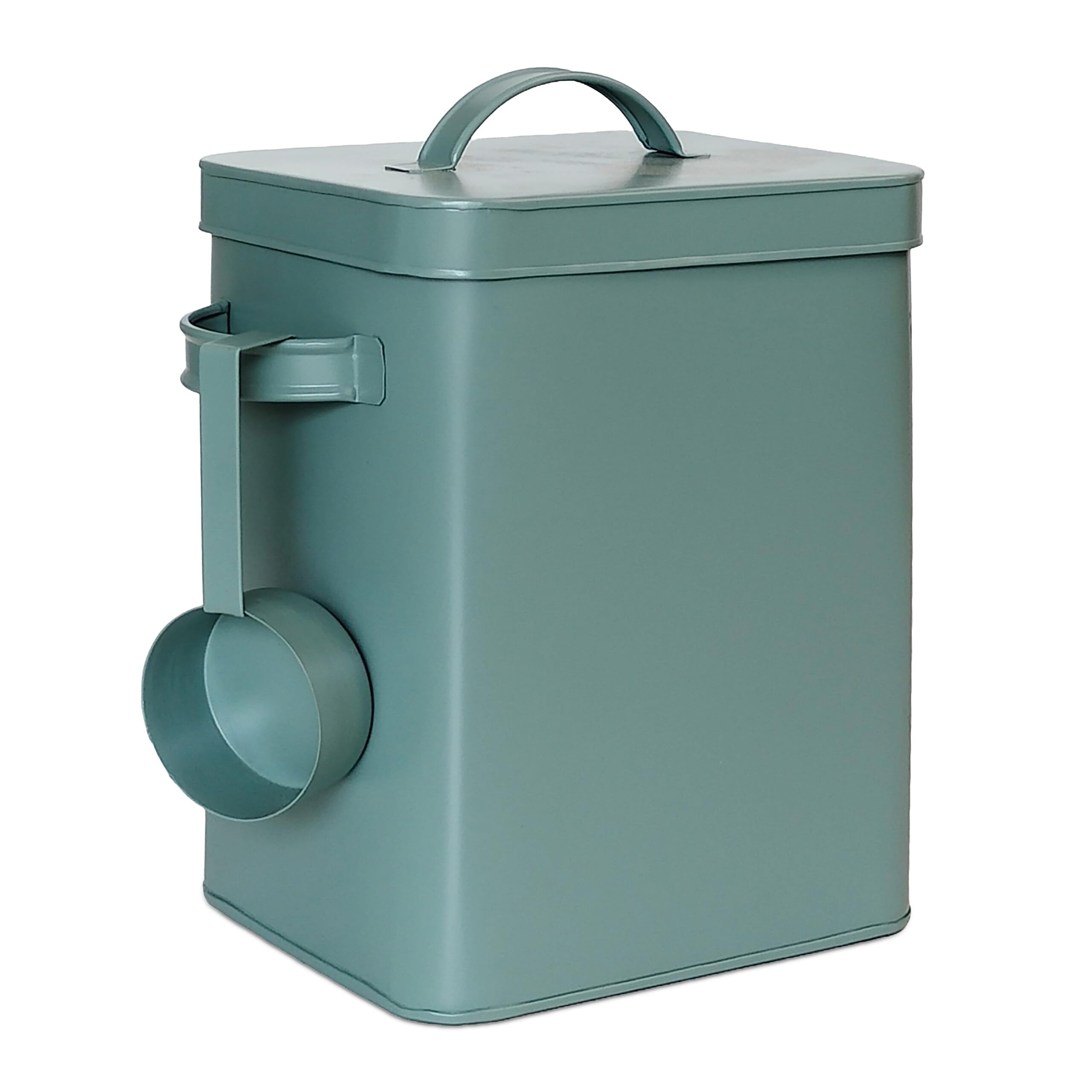 Relaxdays metal box, 6.5 L storage container with scoop, pet food & pantry, airtight, washing powder tin, green