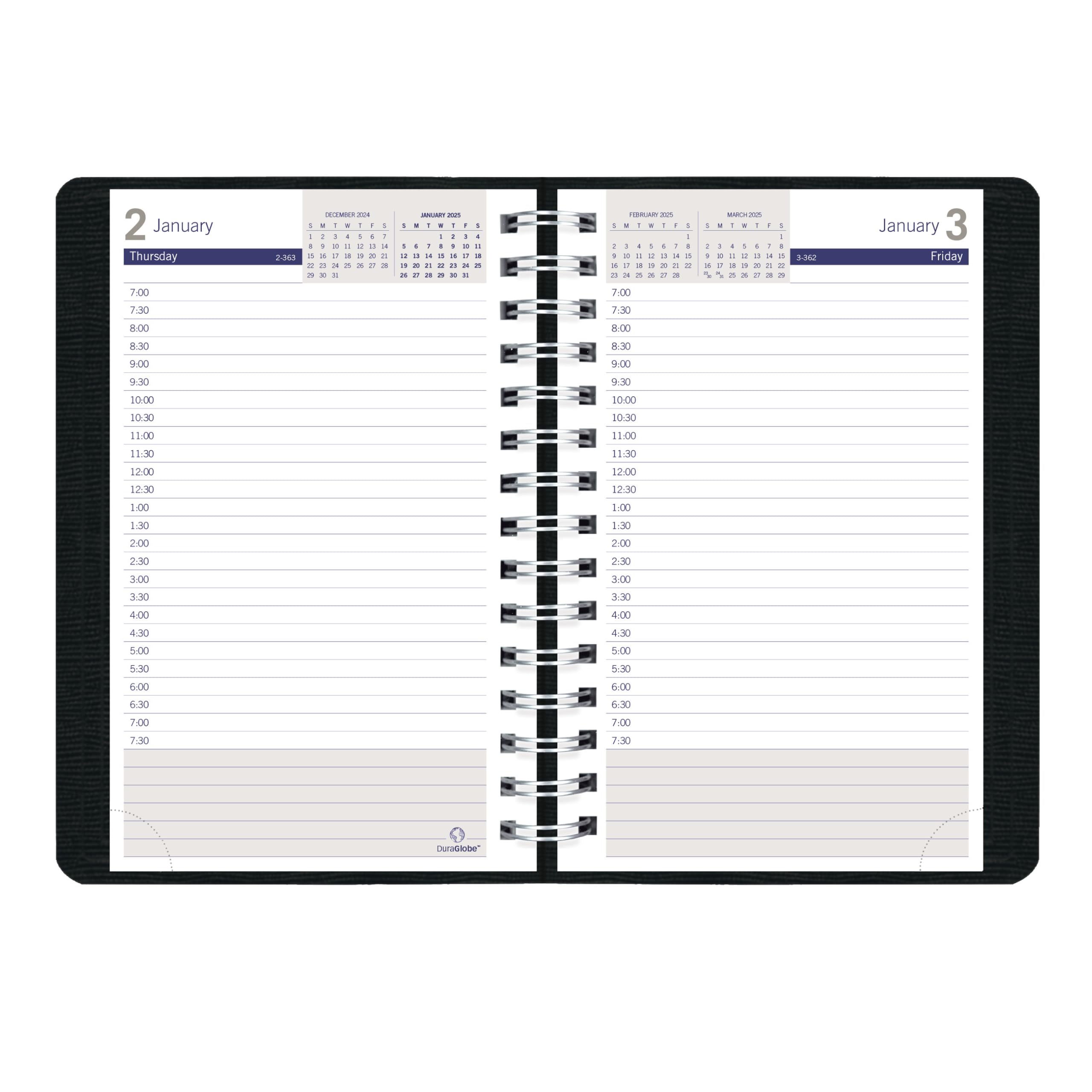 Blueline® DuraGlobe™ Tages-Terminkalender 2025, 12 Monate, Januar bis Dezember, Doppeldrahtbindung, 20,3 x 12,7 cm, Schwarz (C210.21T-25)