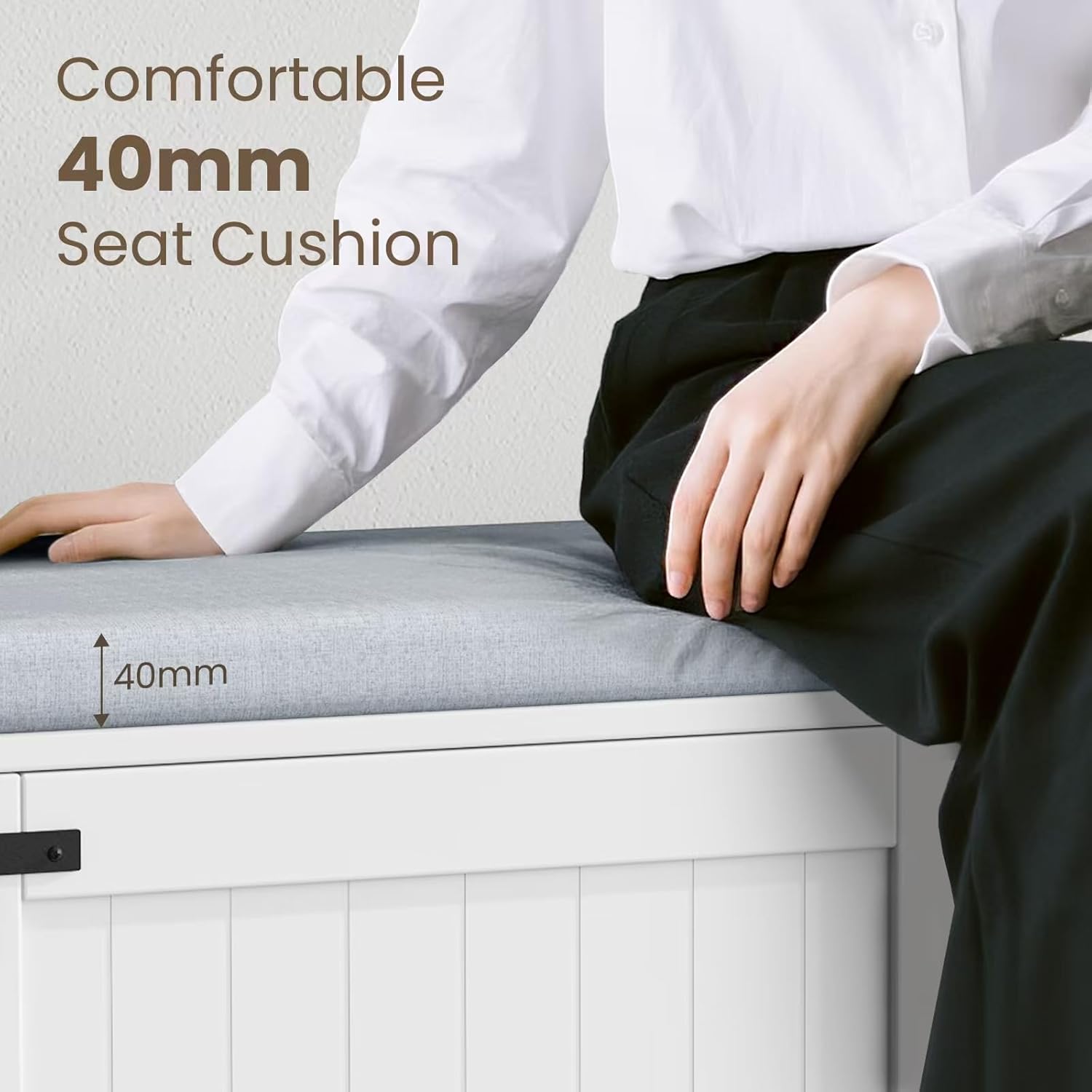 2-Tier Shoe Storage Bench, 39.4" W Shoe Bench with Padded Seat Cushion, Entryway Bench with Handles, 2 Doors, Adjustable Shelf for Living Room, Bedroom, Front Door, Hallway, Closet - White