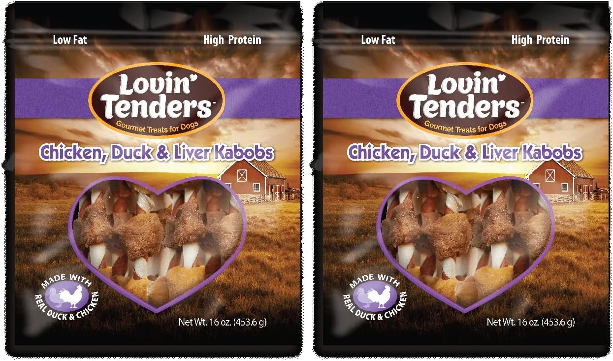 Lovin Tenders' Chicken, Duck and Liver Kabobs Dog Treats (2 16 oz Bags) Pet