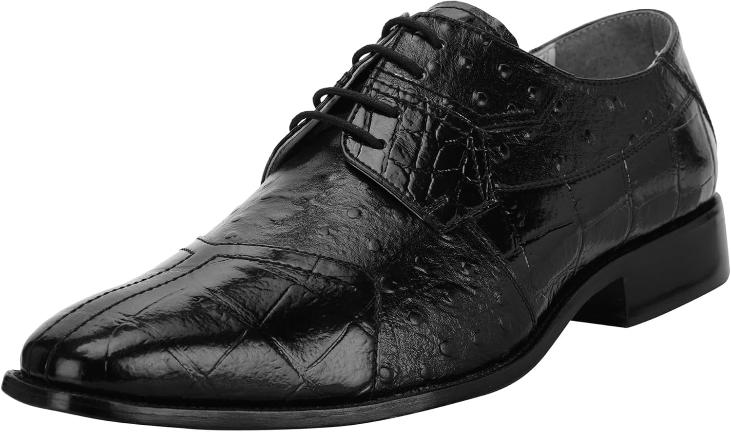 LIBERTYZENO Mens Wingtip Brogue EEL & Croco Print Genuine Leather Adults Lace Up Oxford Dress Shoes for Prom Graduation