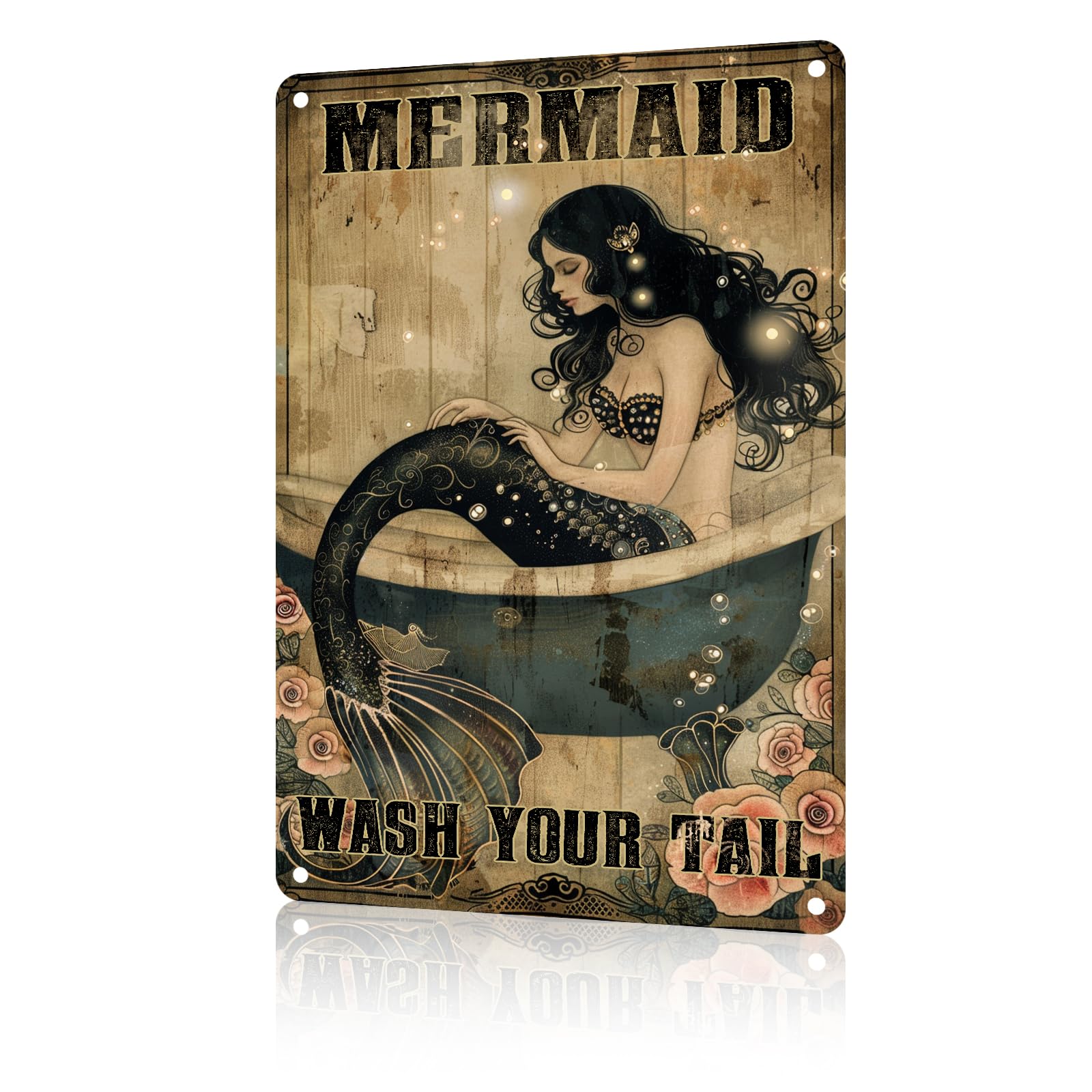 Jaesxxco Tin Sign20 Funny Tin Sign Mermaid Wash Your Tail Vintage Tin Sign Wall Decor Retro Aluminum Signs For Room Living Room Bathroom Toilet Hotel 5.5X8 Inch