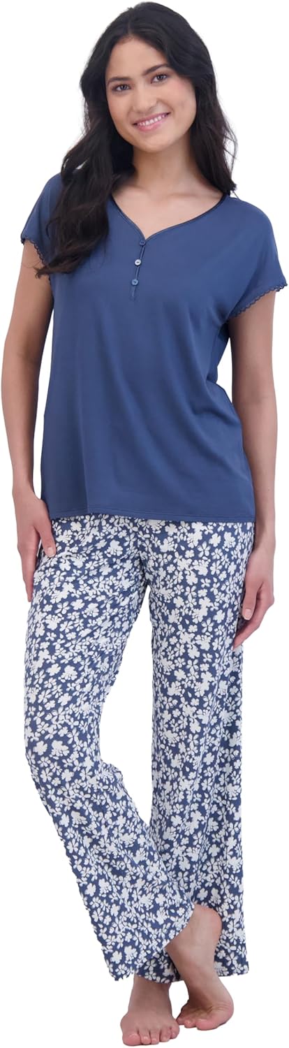 Lucky Brand Women's Pajama Set - 2 Piece Henley Sleep Shirt and Lounge Pants - Silky Soft Sleepwear for Women