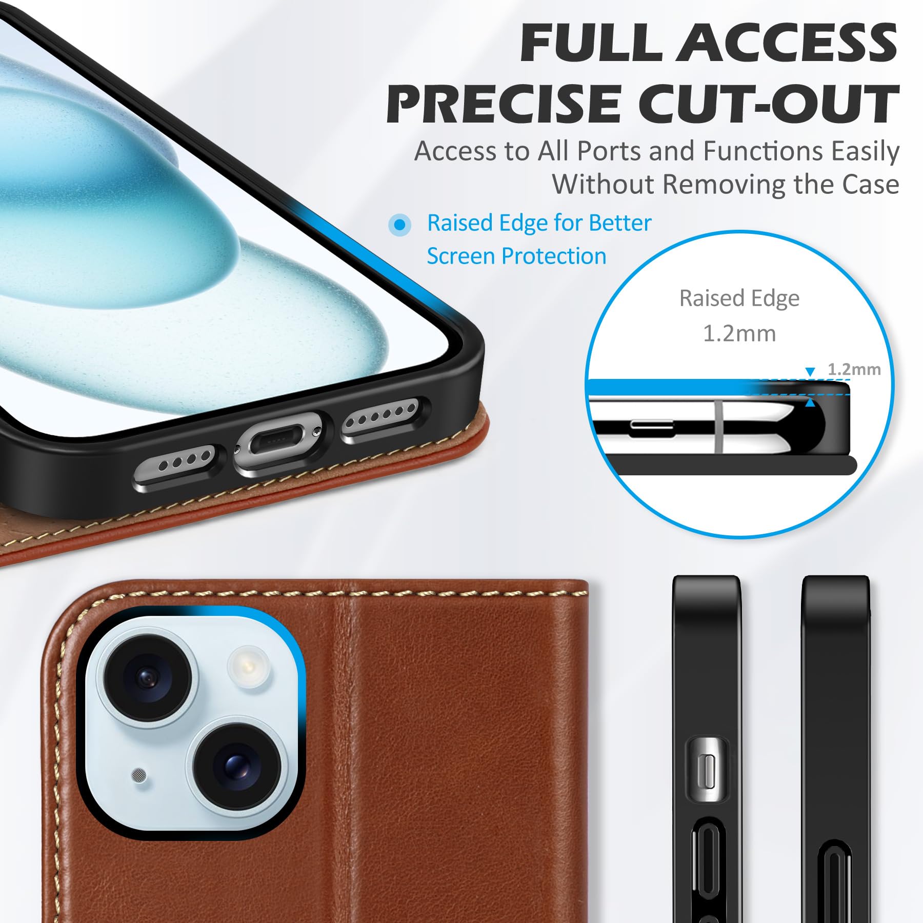 SHIELDON Funda para iPhone 15 Plus 5G, Carcasa Case Cover de Cuero Genuino con [Cáscara TPU][Bloqueo RFID][Ranura para Tarjeta] Funda Piel Compatible con iPhone 15 Plus (6.7", 2023), Marrón Retro