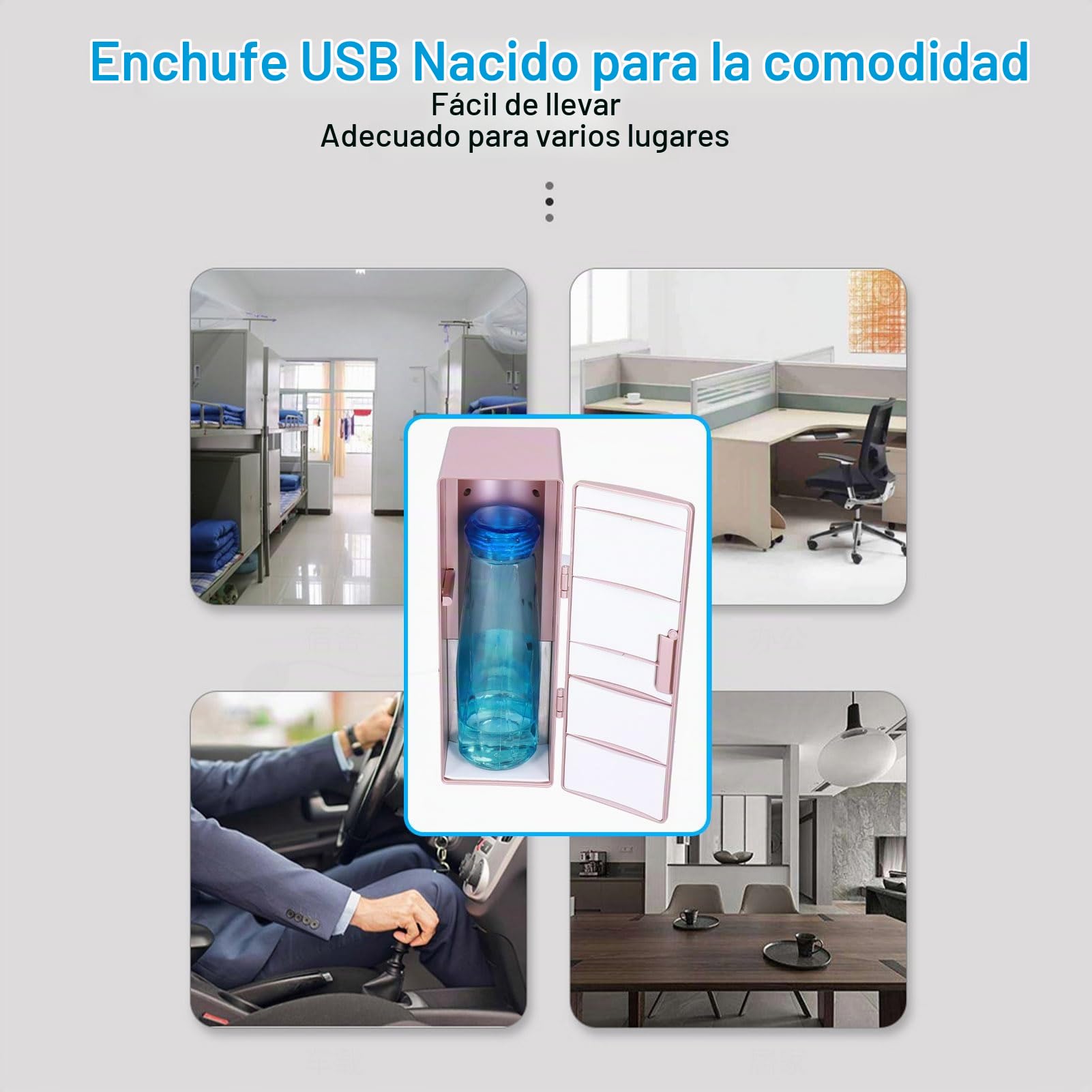 Fdit Mini Nevera, Pequeños Cosméticos USB Portátiles de Oro Rosa Refrigerados, Refrigerador y Calentador Compacto