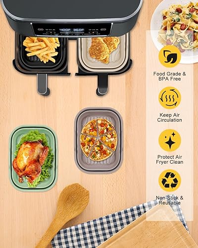 Vista 16 de Forros de silicona para freidora de aire de 10 cuartos de galón para Ninja DZ401/DZ550/DZ302, 2 piezas rectangulares de silicona para freidora