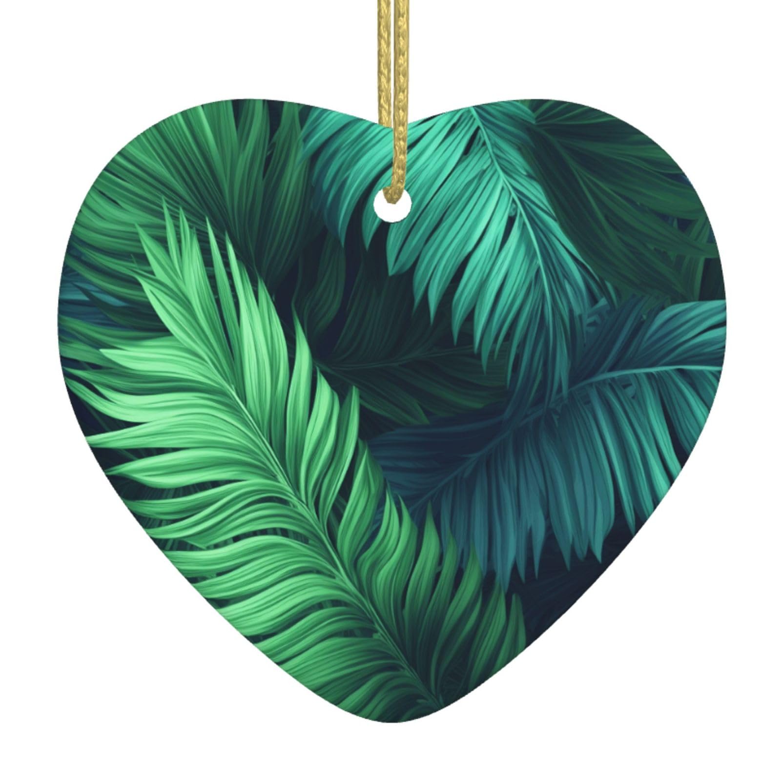 Ceramic Christmas Tree Hanging Ornaments with Gold Ropes Christmas Tree Decorations Heart Ceramic Tropical Palm Leaves Pendant Keepsake Decorations for Holiday Xmas Gift Ideas