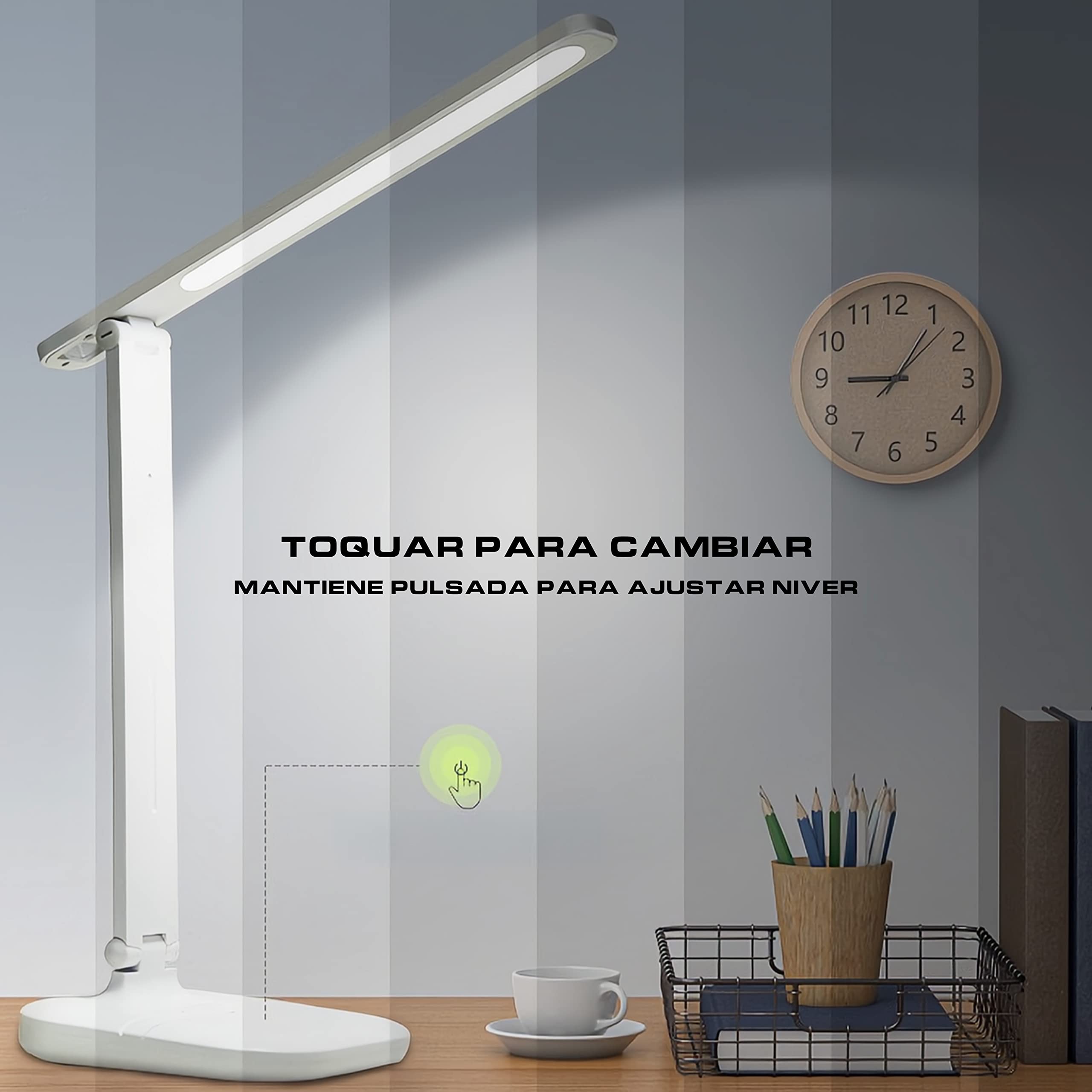 Lámpara de Escritorio LED Regulable con Control Táctil, 3 Modos de Luz y 3 Niveles de Brillo Ajustable, Flexo Flexible 180°, Lámpara de Mesa para Lectura, Estudio, Oficina, Cuidado Ocular, Relajació