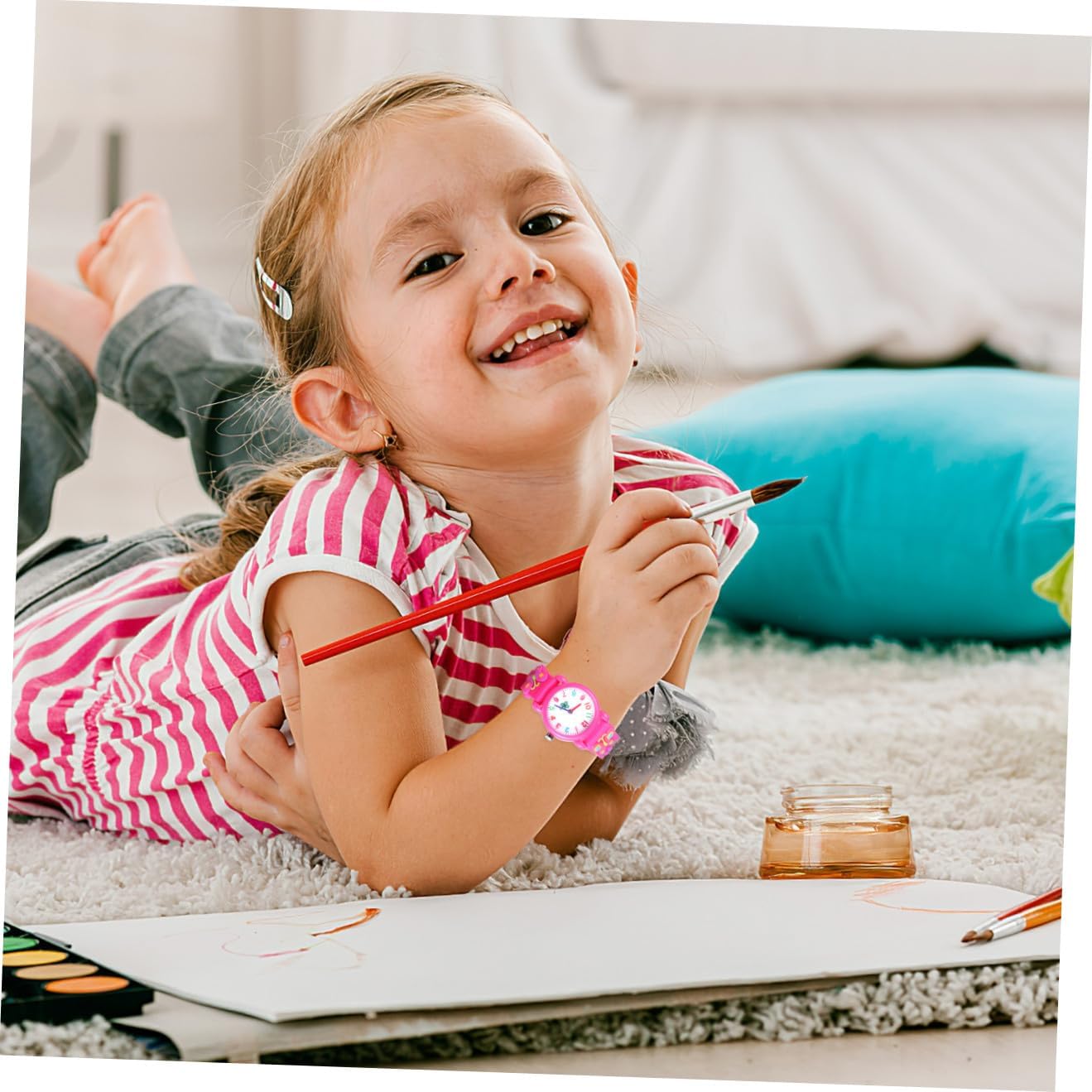 2 Pcs Cartoon Watches for Boys Rubber Band Analog Dial Buckle Accurate Quartz Movement Lovely Butterfly Pattern 2pcs (Pink Butterfly + Purple)