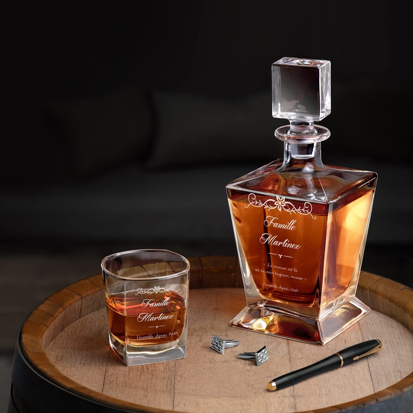 Maverton Carafe et 6 verres à whiskey avec gravure