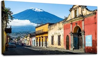 Large Wall Art Prints 20"x40" arch volcano view Antigua Guatemala Framed Canvas Wall Art Painting Artwork Poster Picture Wall Decor for Living Room Bedroom Hanging