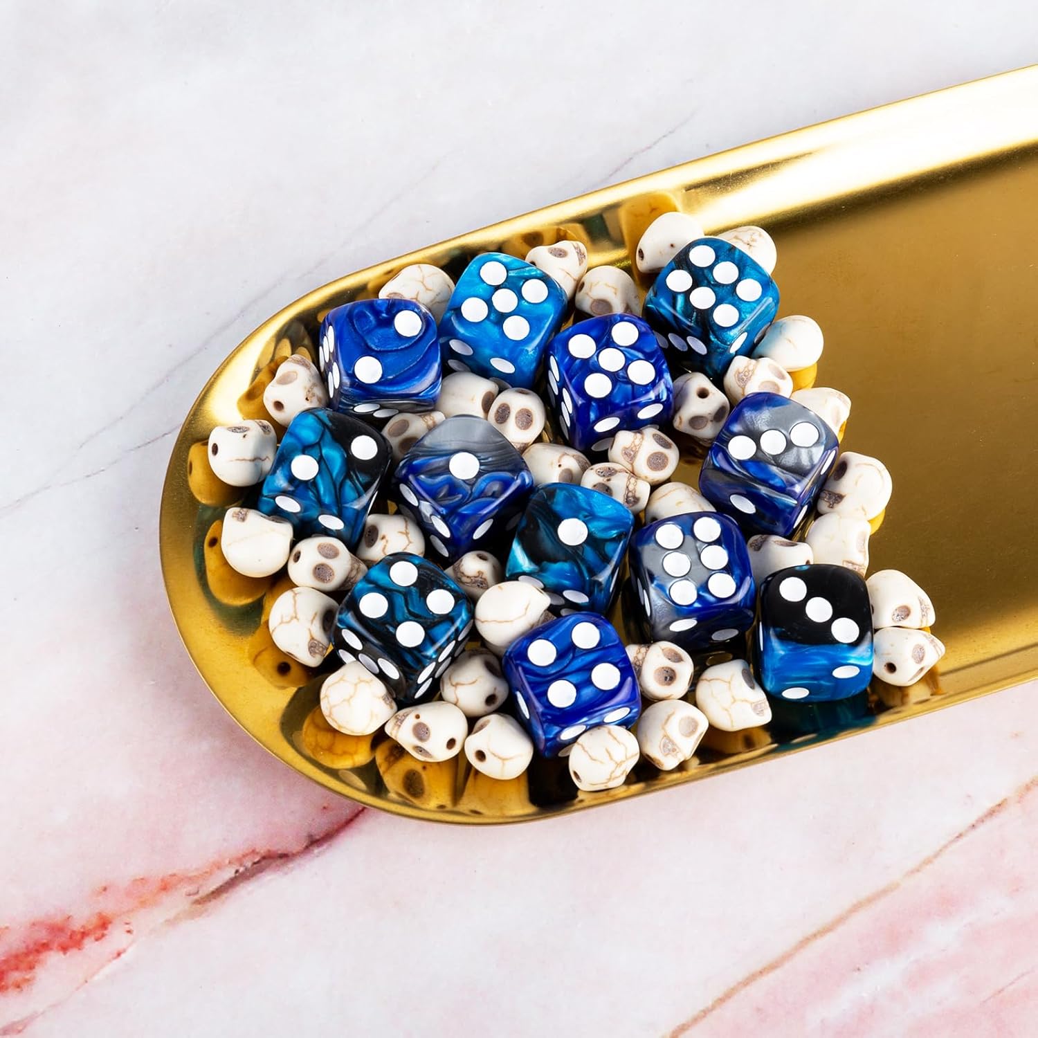 24 Pieces 16mm Marble 6 Sided Dice Round Corner D6 Dice Set Card Game Dice for MTG DND Tenzi Farkle Yahtzee Bunco or Math Learning