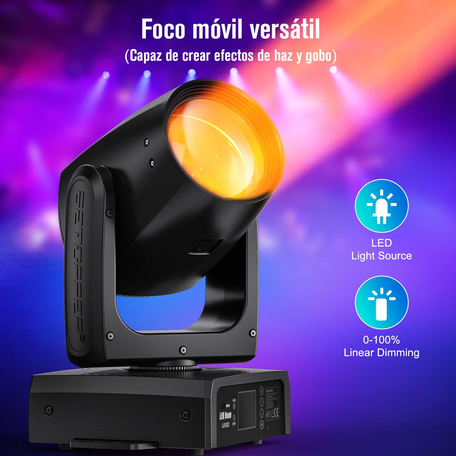 BETOPPER 150W Moving Head DJ Light,BETOPPER Mini LED Stage Light, RGBW Roto Prisma Beam Light, Sound Activated & DMX-512 Control Spotlight for party, bar, club, DJ stage lighting, 1 pack