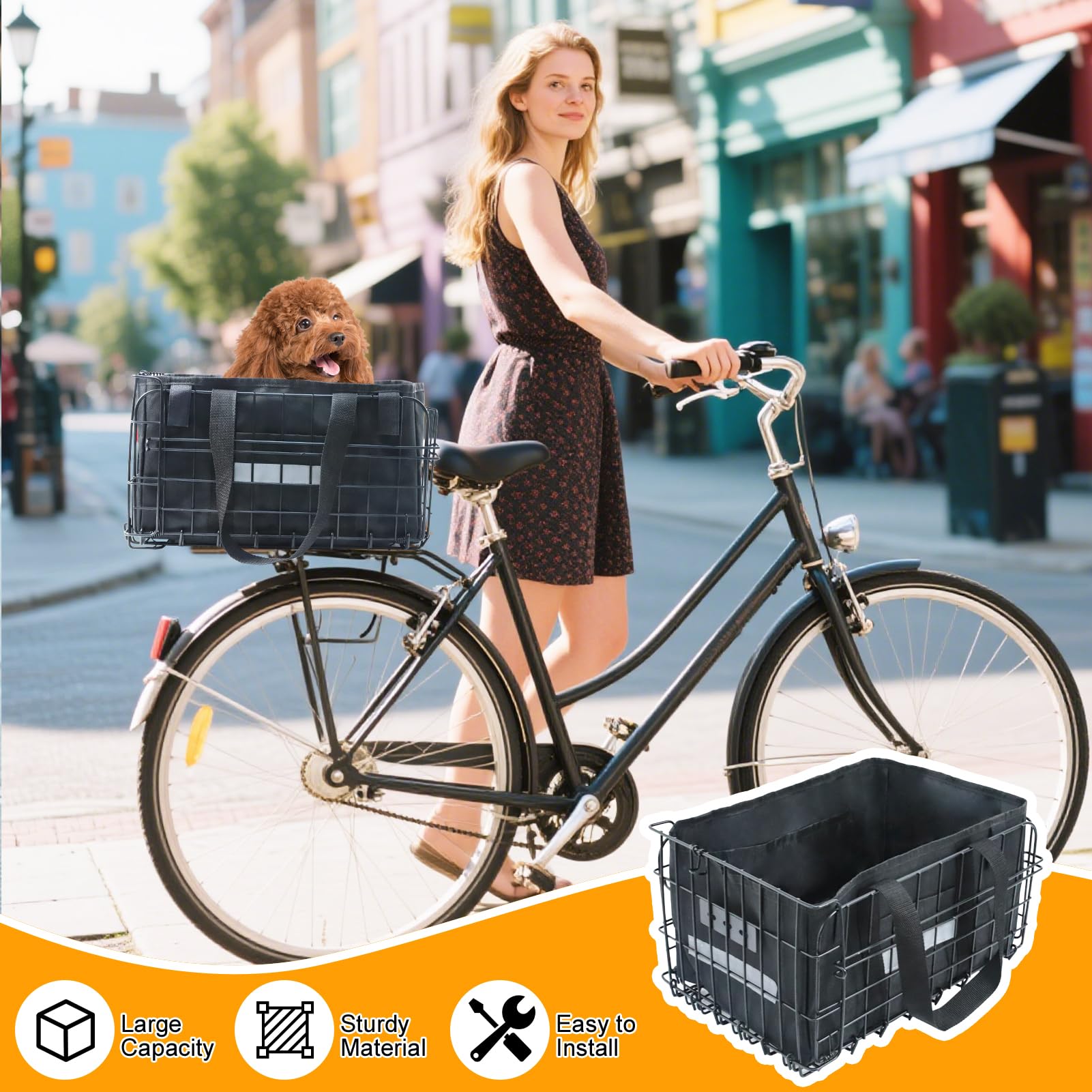 Wdmiya Cestino posteriore per bicicletta, cestino pieghevole per bicicletta con rete per bagagli, fodera portatile e copertura impermeabile per il pendolarismo, lo shopping o i viaggi brevi