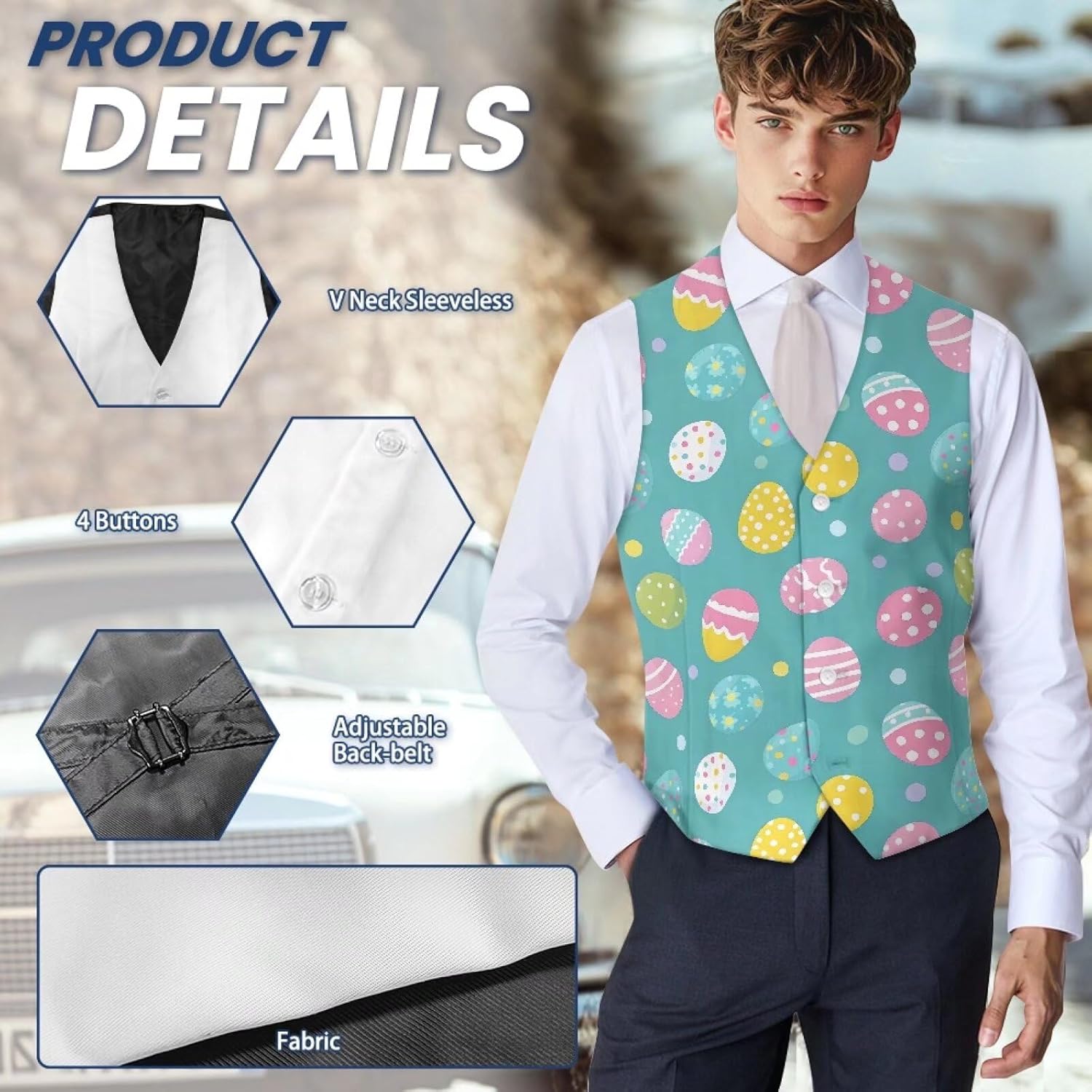 Suit Vest for Men Big and Tall V-Neck Formal Vest Slim Fit Button Waistcoat Vests