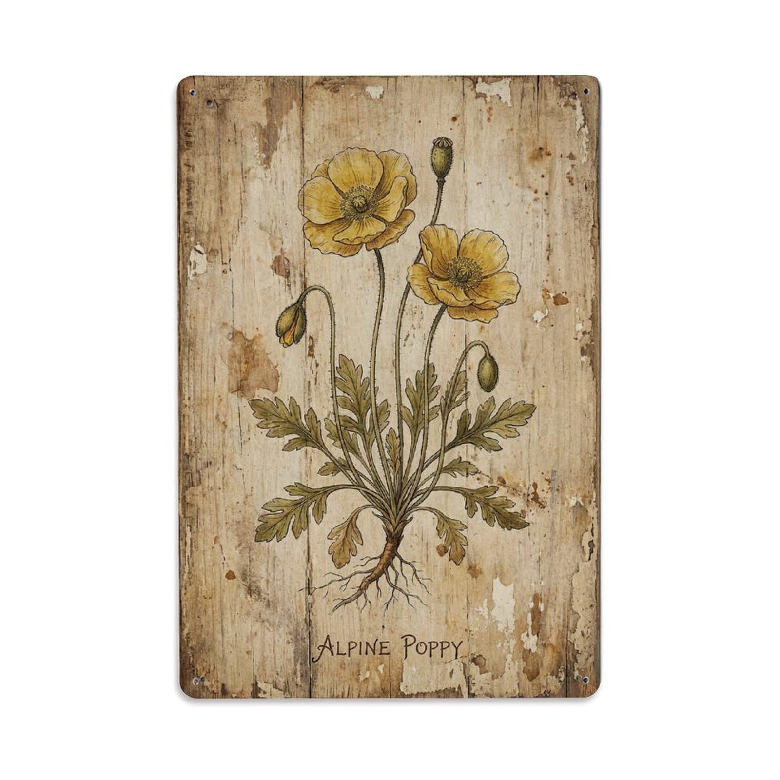 Alpine Poppy Flower Vintage Metal Tin Sign Plaque Wall Decor for Cafe, Club, Garden Metal Poster 8x12Inch