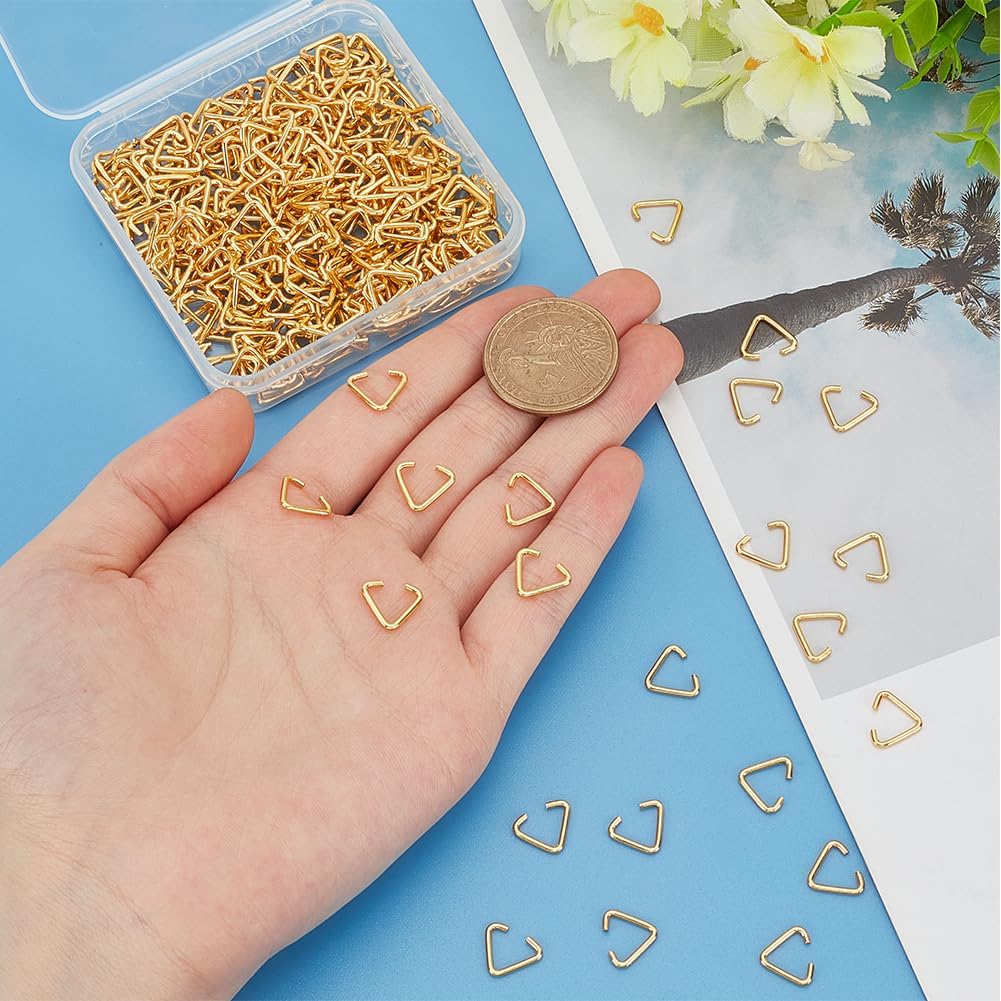 1 Box 300Pcs Triangle Open Jump Rings 12mm Iron Pinch Clip Bails Hang Drops Gold Pinch Bails Connectors Link Jumping Ring for Jewelry Findings Earrings Bracelet Necklace Keychain DIY Craft