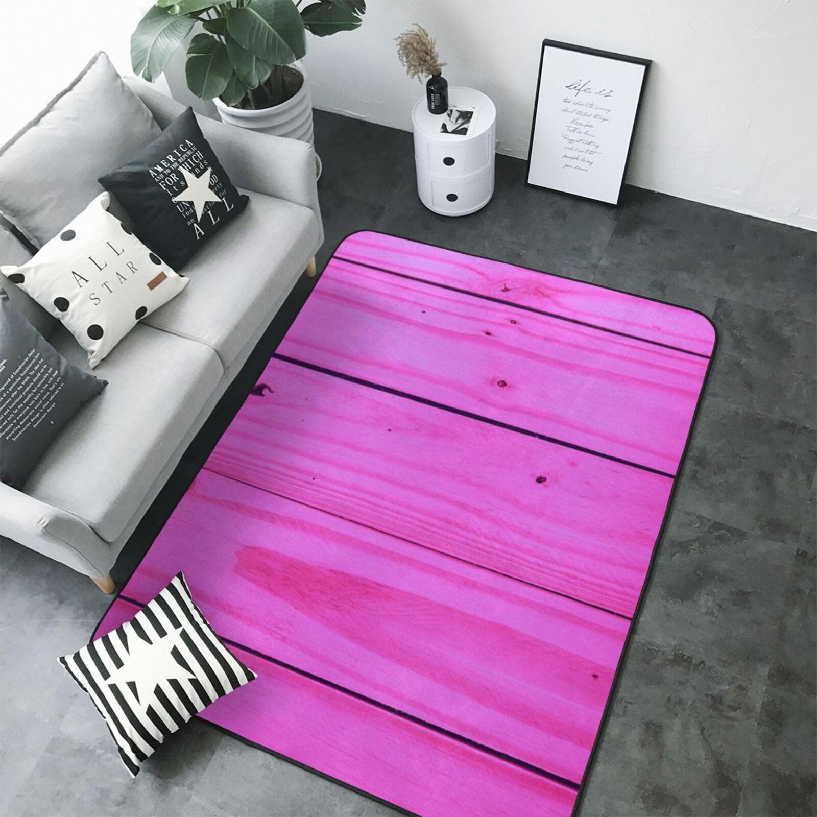Grand tapis rose vif 203x177 cm doux pour salon de style moderne et bureau créatif