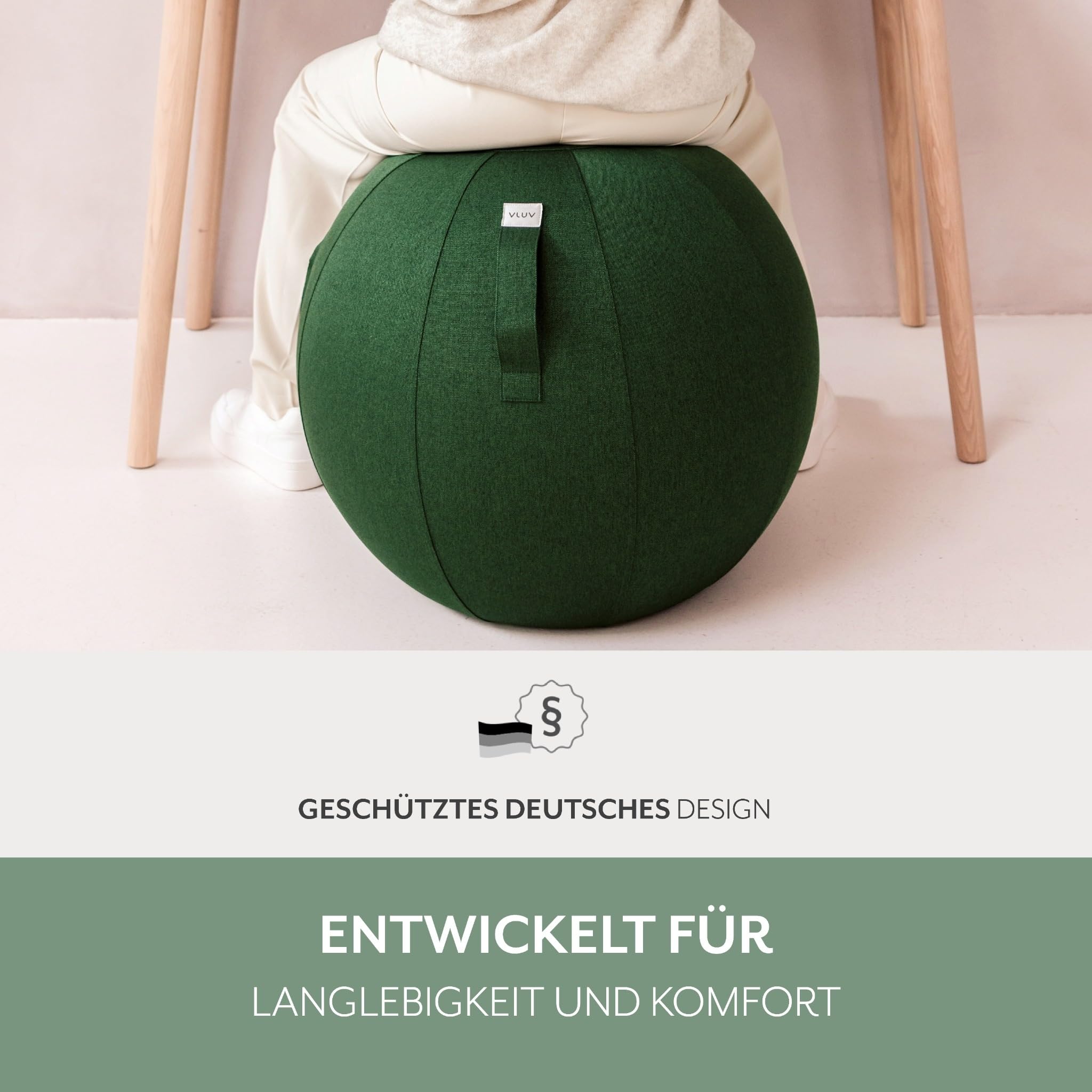 VLUV® BOL NEW LEIV Sitzball mit Möbel-Stoffbezug Pine (Grün) Ø 60-65cm