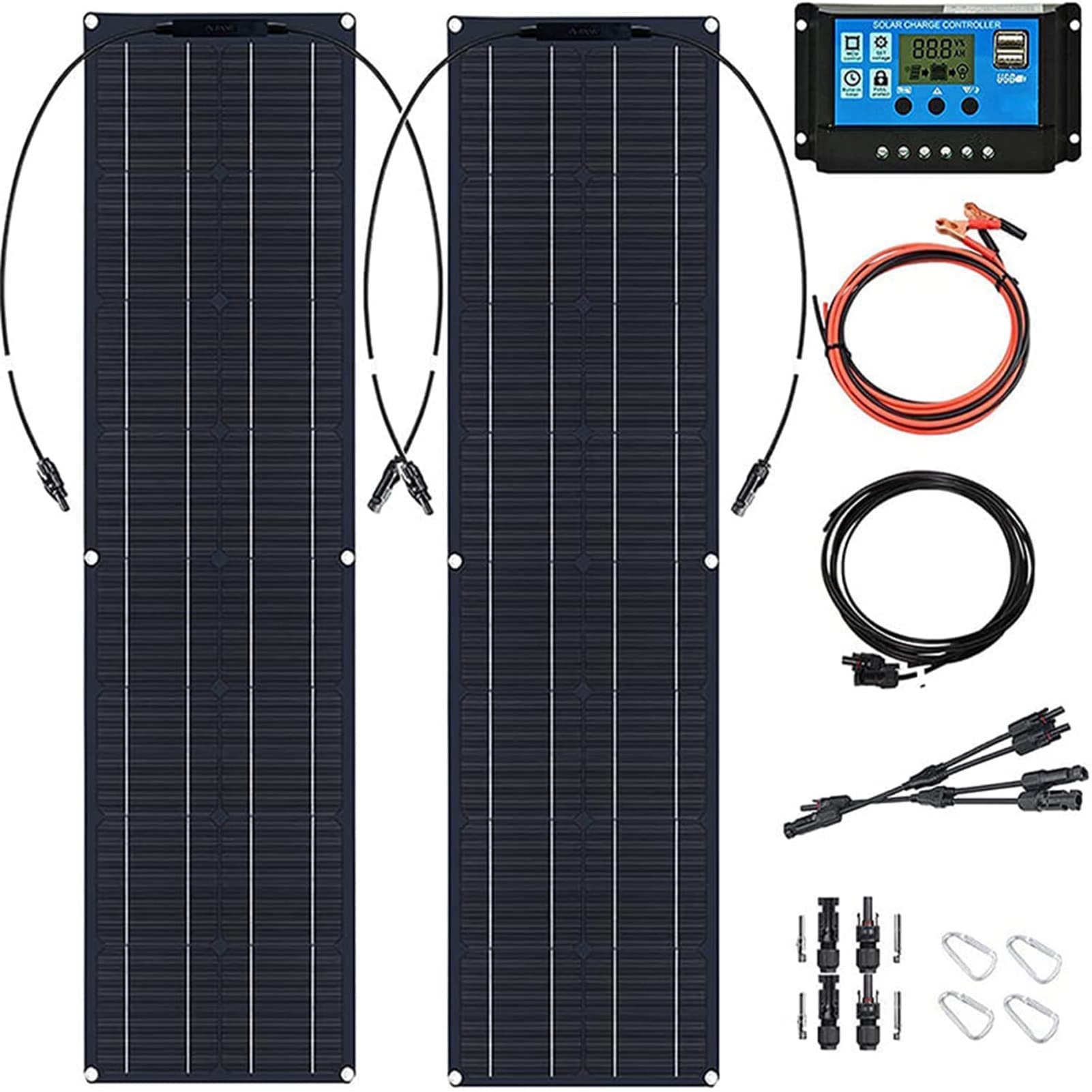 XINPUGUANG 200w off-grid zonnekit 2st 100w 18v flexibel zonnepaneel Monokristallijne PV-module 20A-controller voor boot Car Camper Home Shed 12v batterij opladen