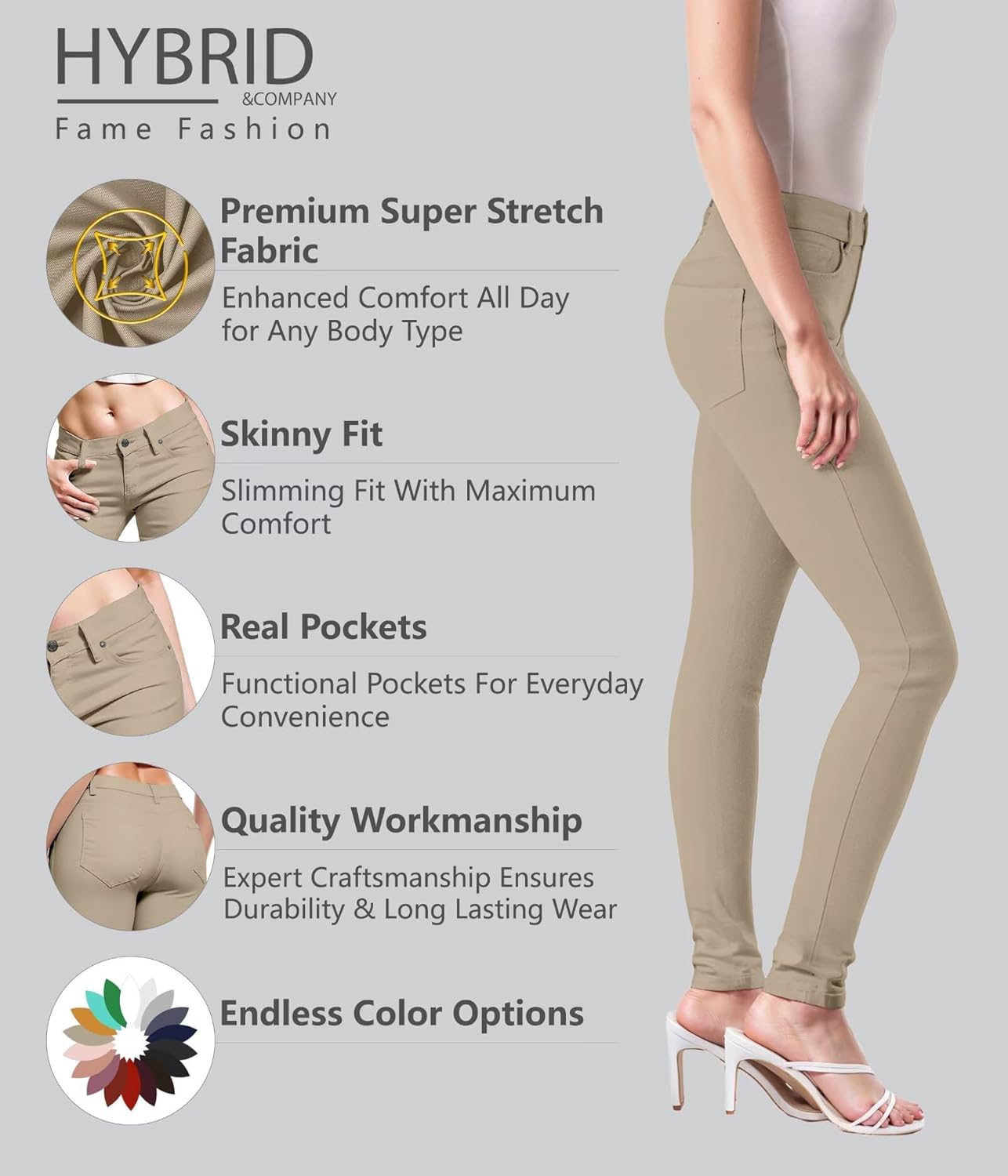 Hybrid & Company Womens Super Stretch Comfy Denim Skinny Jeans - Image 2