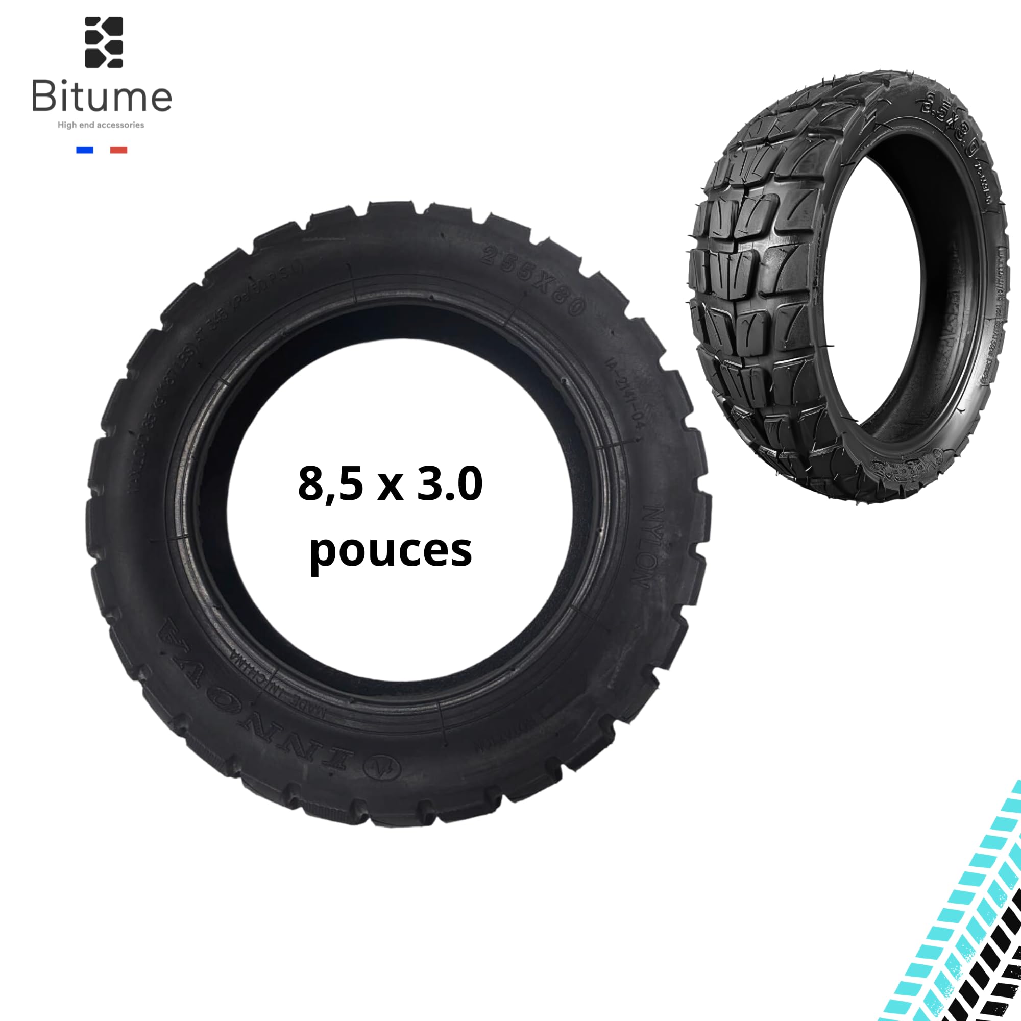 BITUME | Pneus Semi Off Road pour Trottinette Électrique Dualtron Mini et Speedway Léger | 2x Pneus 8.5x3 Pouces (161mm) pour Trottinette Électrique Roue Avant et Arrière | Anti Dérapant | Pack x2