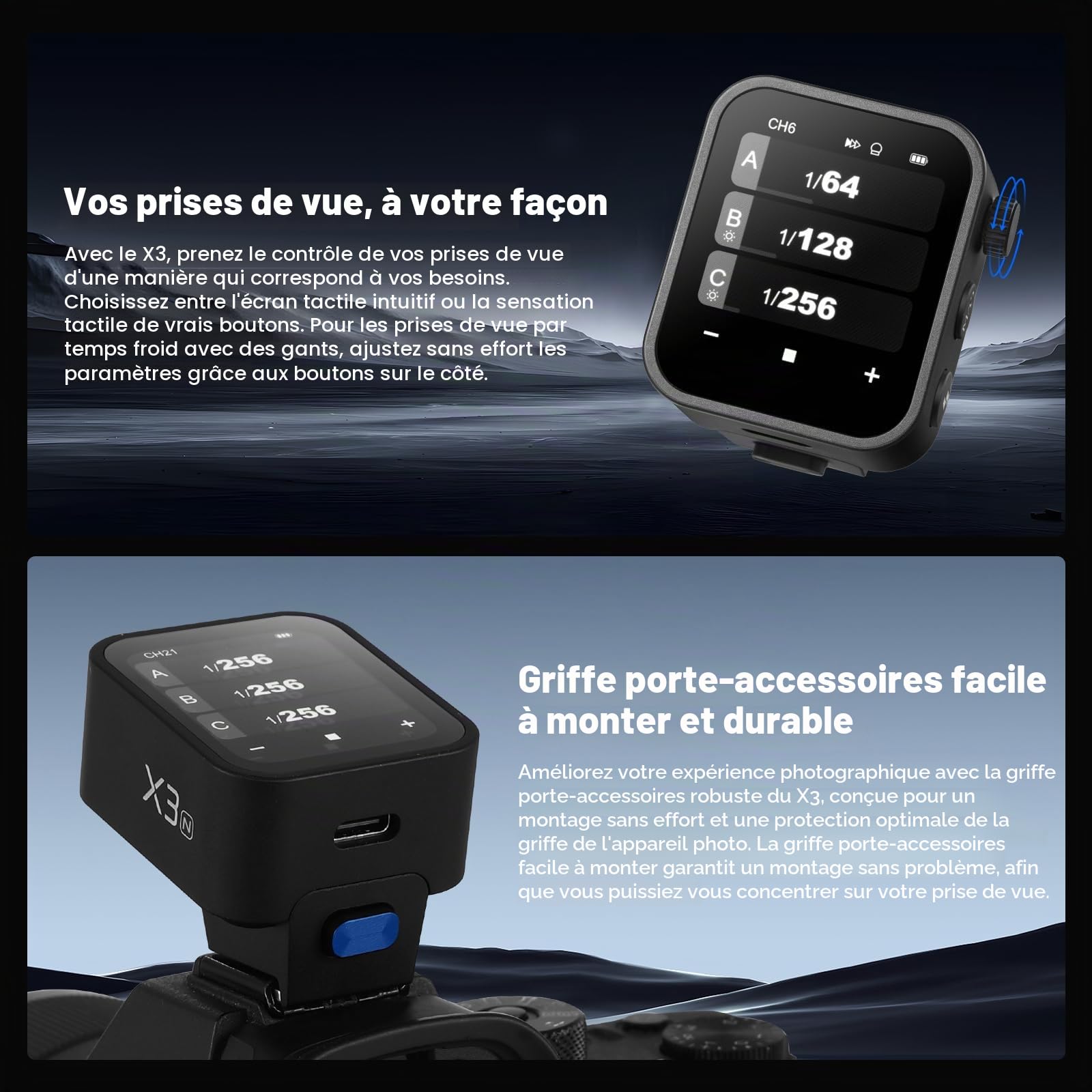 Godox X3-N X3N Wireless Flash Trigger Déclencheur de Flash sans Fil pour Appareil Nikon OLED Fonction sans Fil 1/8000S HSS TTL Tcm Batterie Remote Camera Flash Trigger pour Nikon
