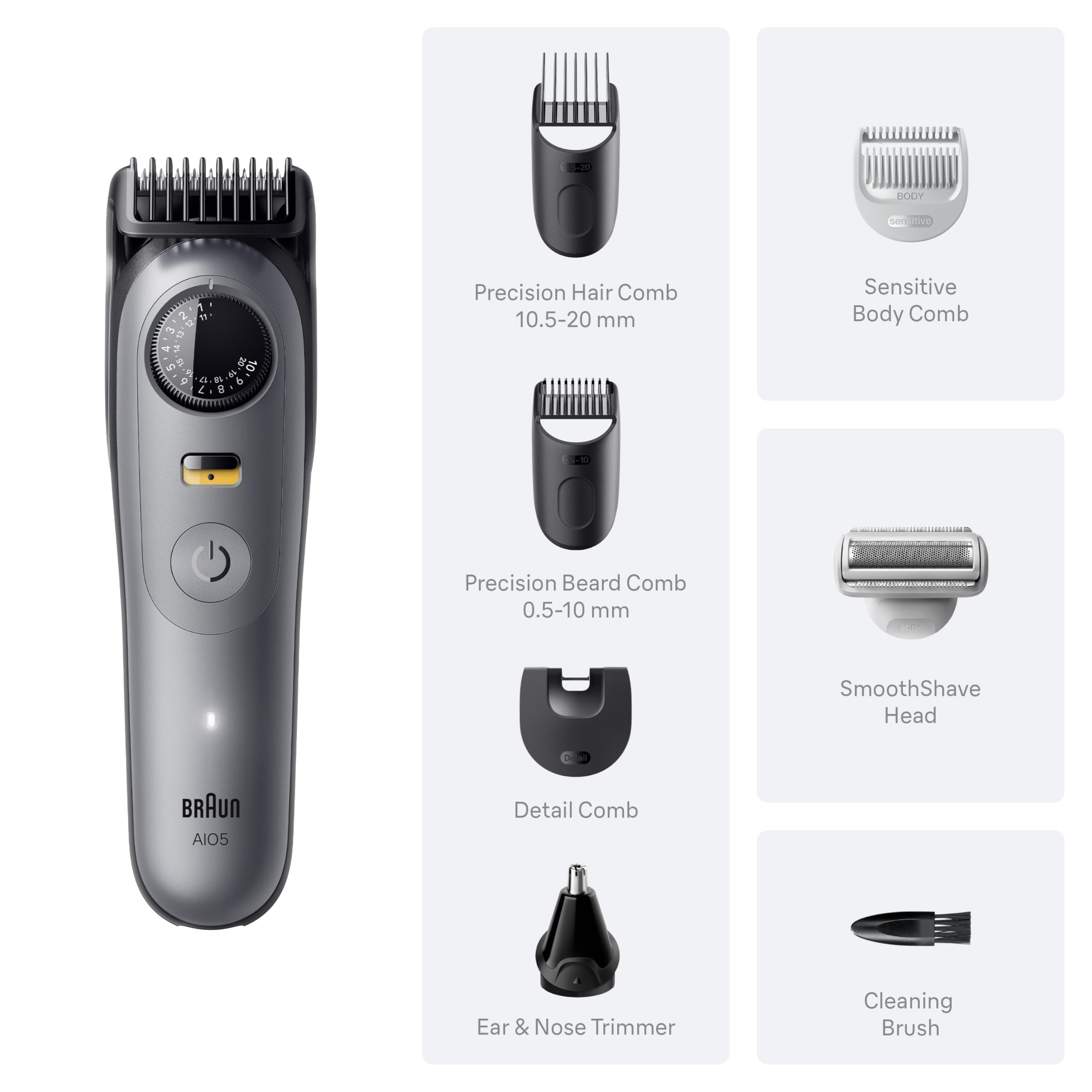 Braun Series 5 All-in-One Beard & Body Grooming Kit for Men, Cordless Trimmer, Hair Clippers & Shaver for Face, Hair & Body with Smooth Shave Head, AIO 5510