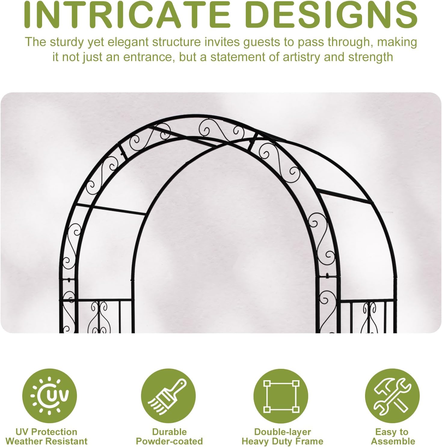 Garden Arch Trellis with Gate, Heavy-Duty Steel Frame Support Arbour Archway for Climbing Plant, Rose Vines, Vegetables, Outdoor Decoration for Lawn Backyard Party Wedding, Arc Top
