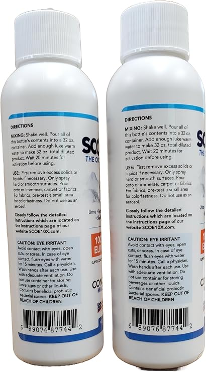 SCOE 10X Odor Eliminator Concentrate- 2 Spray Bottle Refills- Urine Odor Eliminator