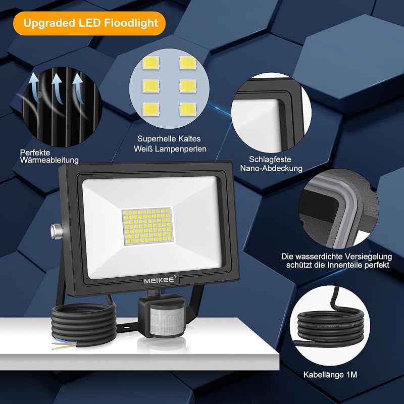MEIKEE 60W LED Reflektor Mozgásérzékelővel - Távirányítós, 6500K Hideg Fehér, IP66 Vízálló, Állítható Fényerő, Időzítő, Kültéri Lámpa Kerthe