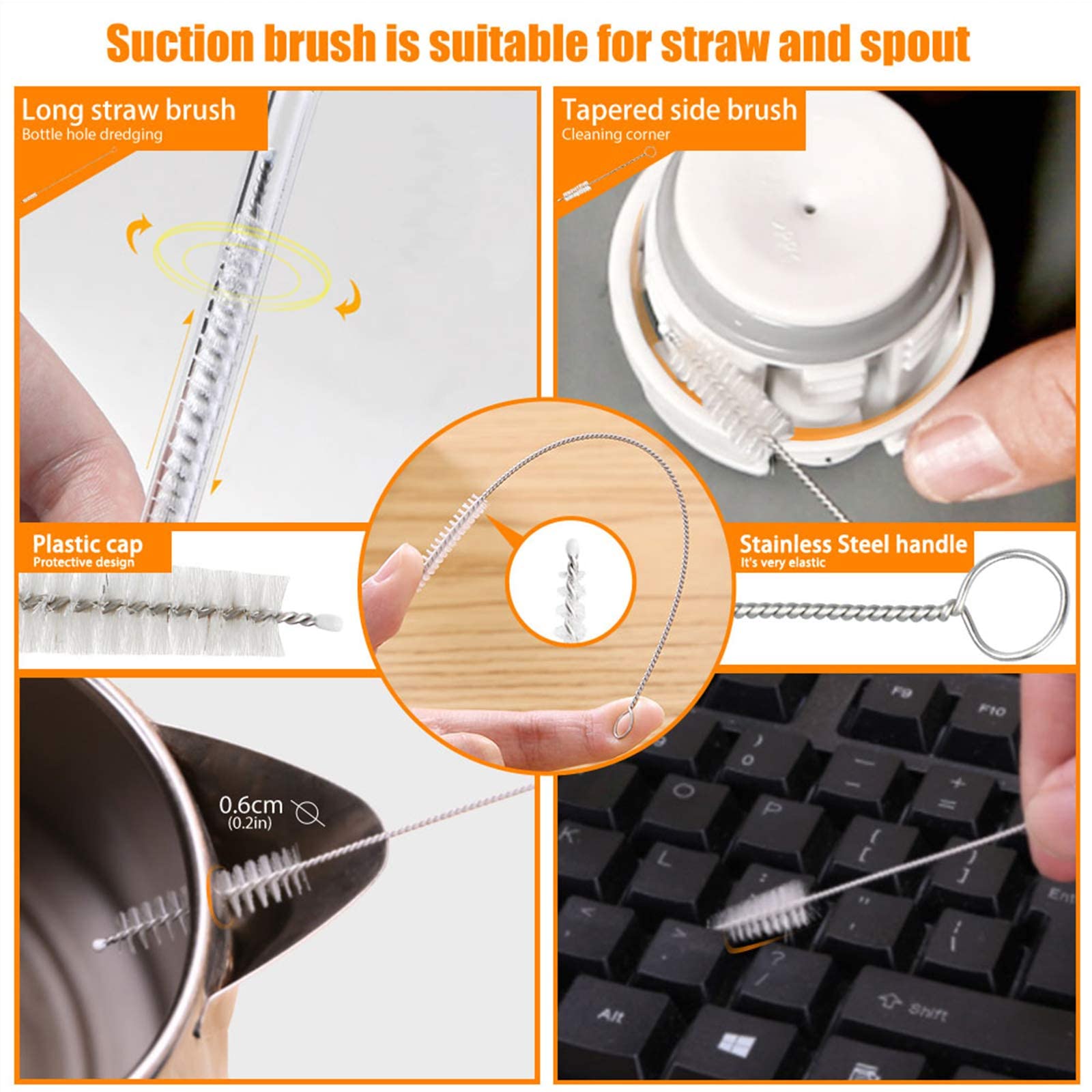 Set 9 Spazzole Per Pulizia Bottiglie - Scovolini In Rayon Di Cocco Per Biberon, Thermos, Cannucce | Lunghezze Diverse - Foto 3