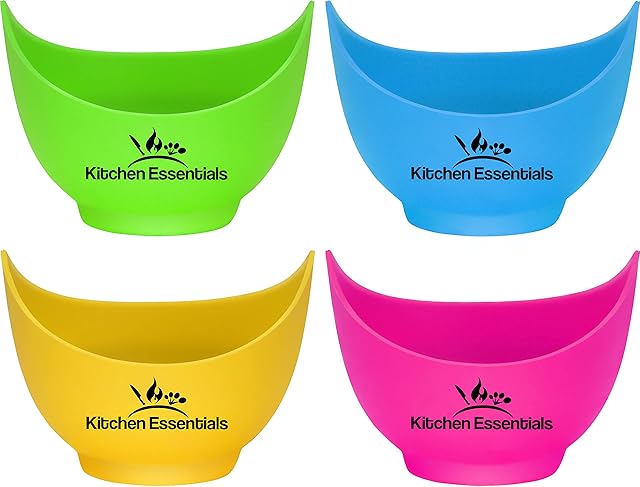 Kitchen Essentials Egg Poacher Cups (4 Pack) With Large Base Ring for Poached Eggs  Premium FDA-Approved Food-Grade Silicone Egg Poachers  Easy Release Poach Pods, Poached Egg Maker Set