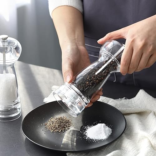 Miniatura 8 de Vzaahu Molinillo de sal y pimienta acrílico transparente, juego de 2 molinos de pimienta de sal y pimienta rellenables, coctelera transparente para