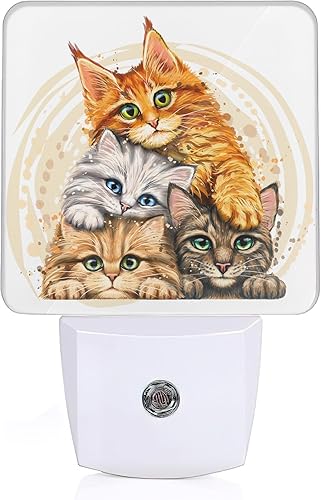 Luz nocturna de gatos lindos, luz nocturna enchufable, sensor de atardecer a amanecer, luces nocturnas para escaleras, pasillo, cocina, dormitorio,