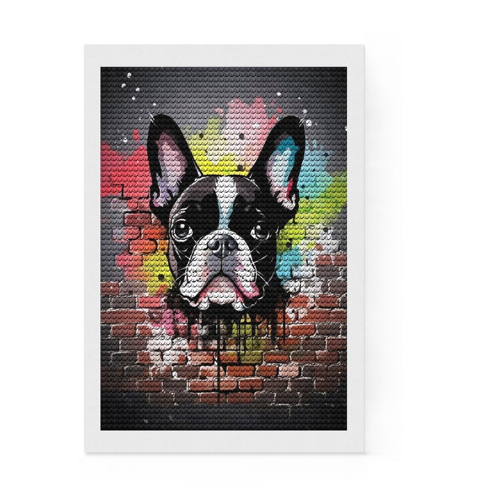 Junmoney Boston Terrier Graffiti Full Drill Diamond Painting Kit 8"x12", Bedroom Decor, for Craft Lovers, Mindful Craft Activity, Birthday Gift