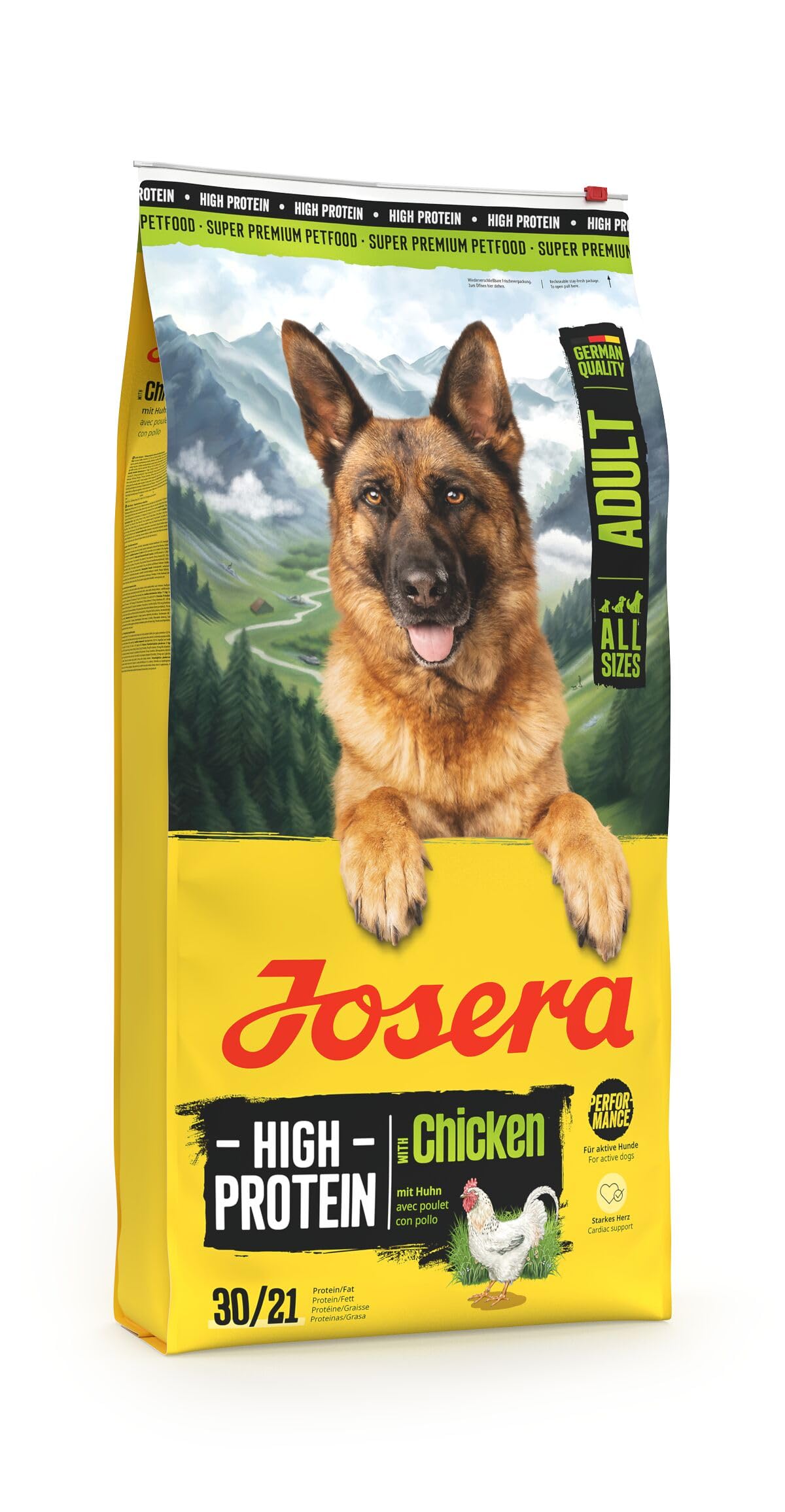 JOSERA High Protein Huhn (1 x 12,5 kg) | Adult | Premium Trockenfutter mit Huhn & Lachsöl für ausgewachsene & sportliche (Zucht-) Hunde | glutenfrei & proteinreich | L-Carnitin & Taurin | 1er Pack